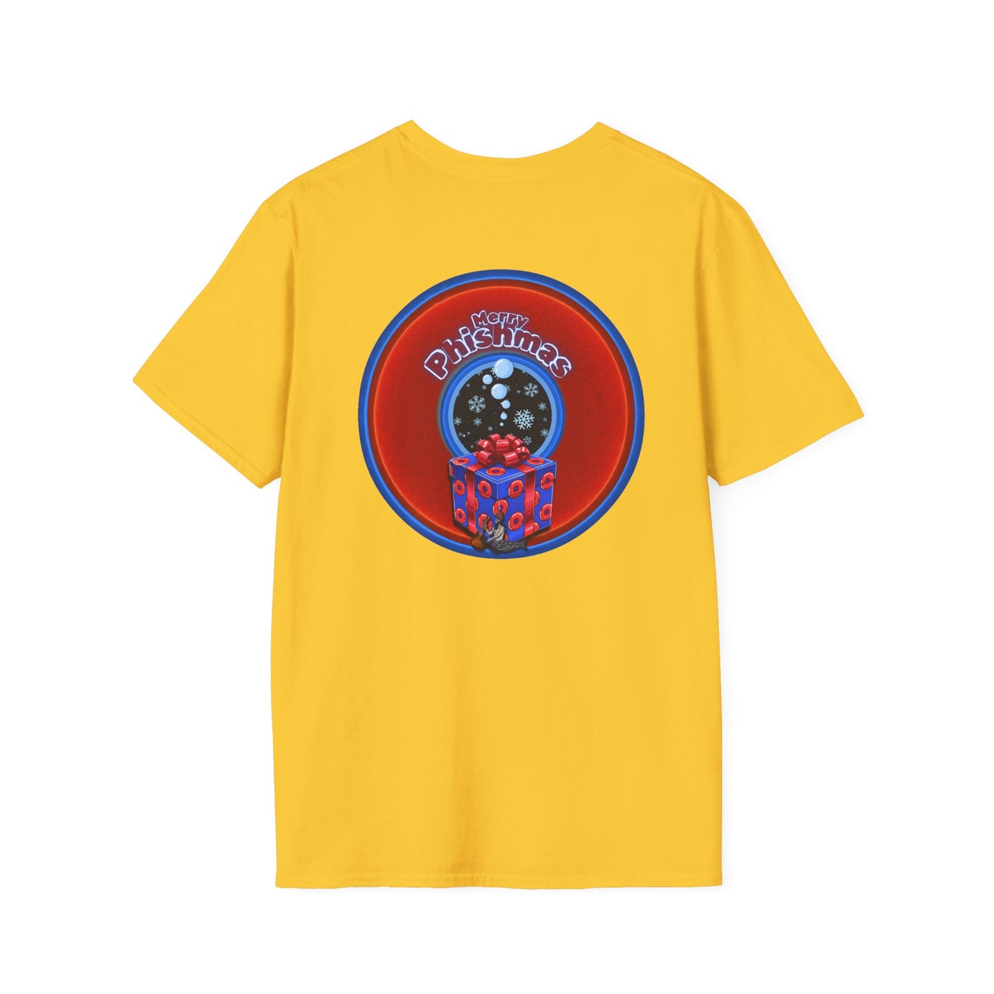 Classic Donut Tee - Unisex Soft-Style - "Phishmas Caroler's Tee " - vivid red/blue donut - variant 4