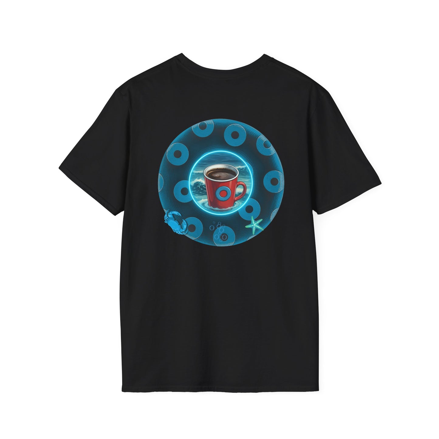 Classic Donut Tee - Unisex Soft-Style - "The Leaky Cup" - paradoxical blue/teal ocean donut -