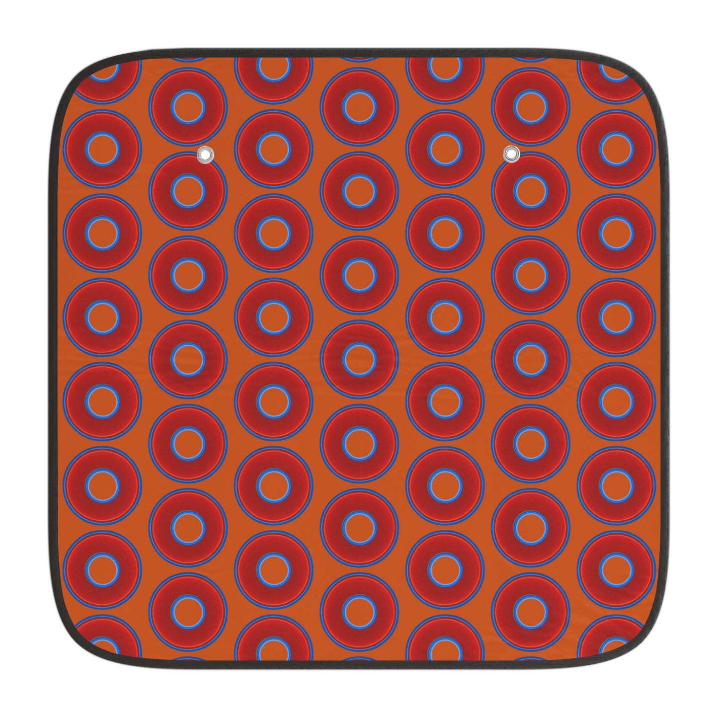 Automotive Donut Sun Shade - red vivid donuts w/dark orange background