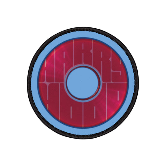 Iron-On Donut Patch - "Harry Preferred Donut  Patch" - magenta/purple word donut - variant 1