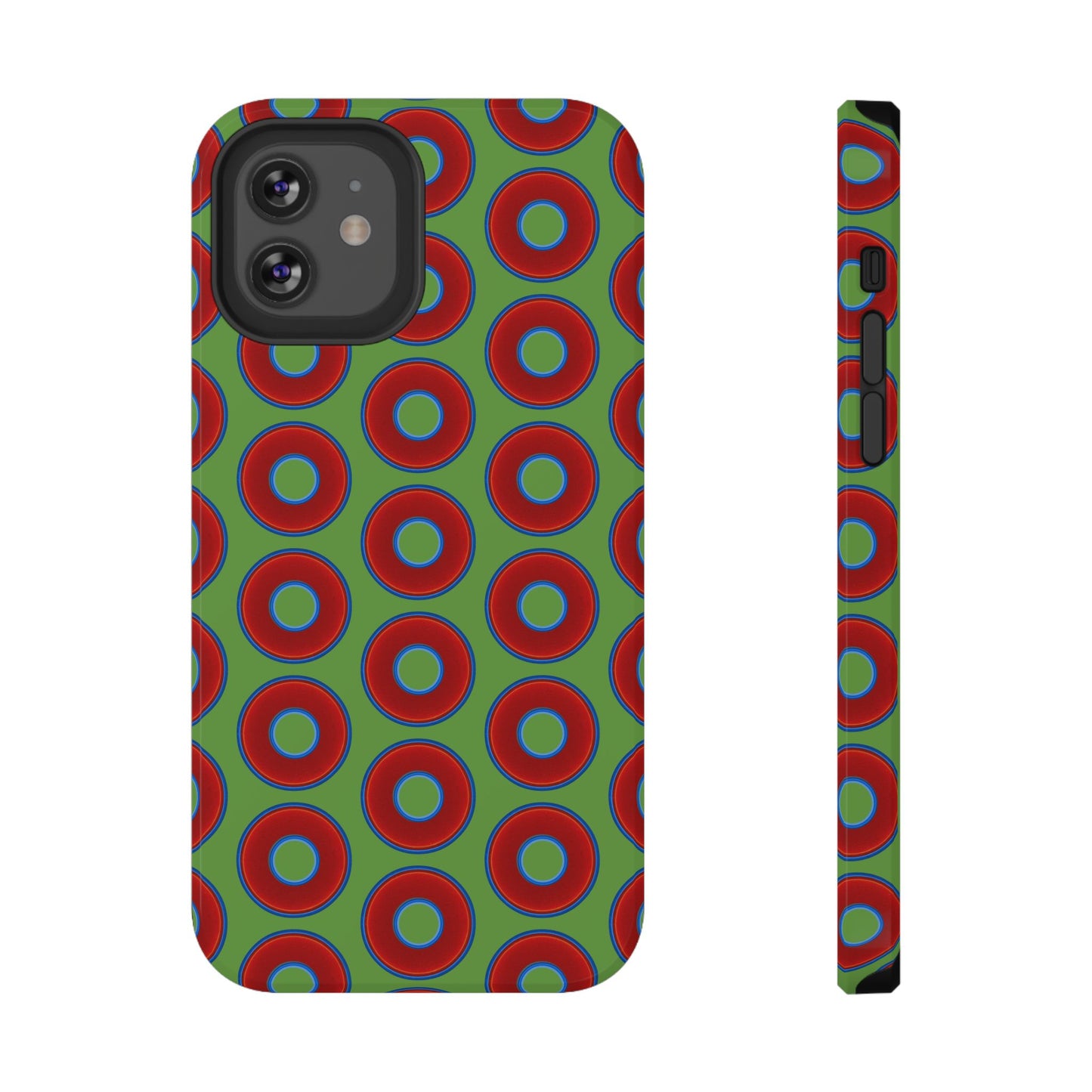 Impact-Resistant Lumpy Donut Case - red vivid donut print w/light green background
