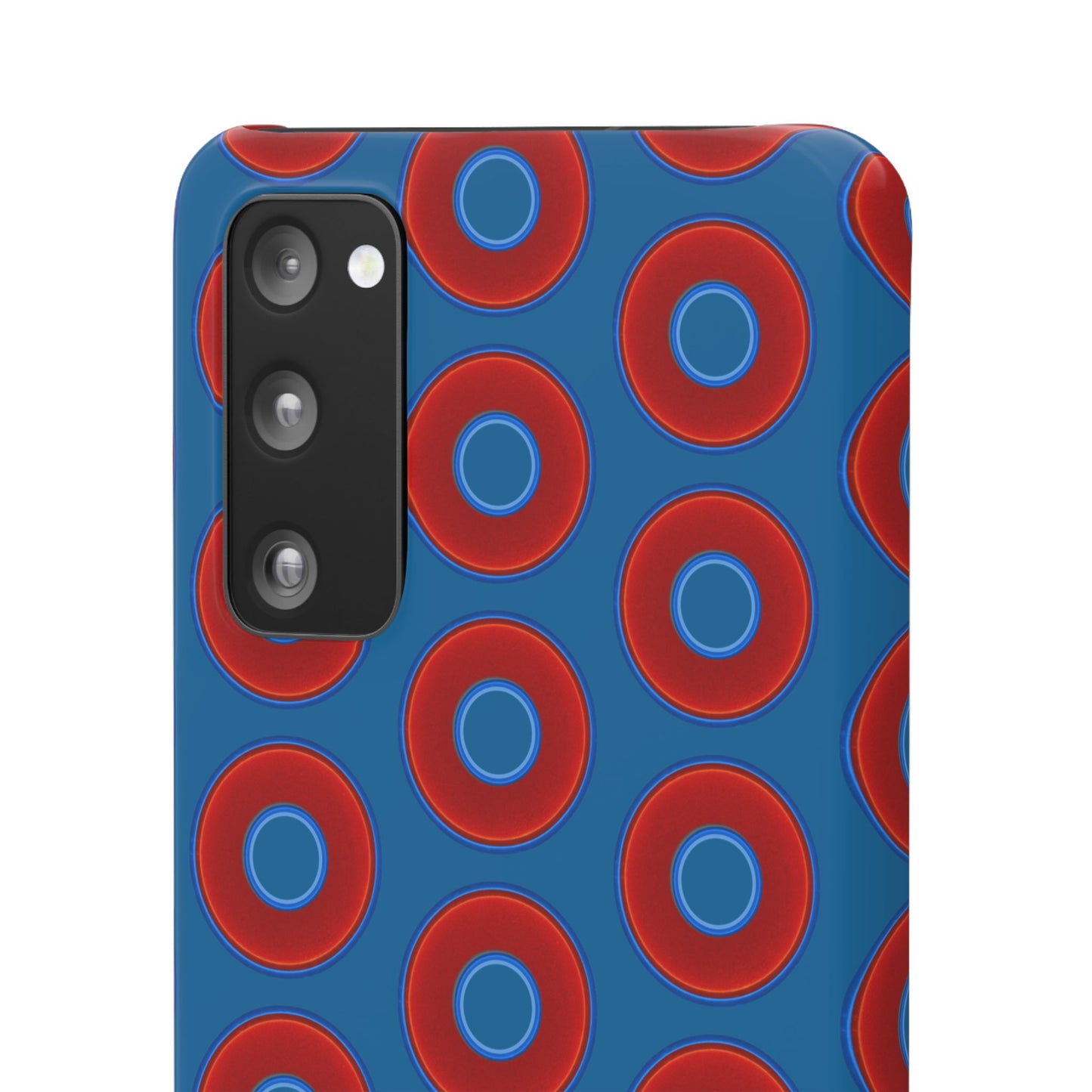 Lumpy Donut Snap Case - red vivid donut print w/wavy navy blue background