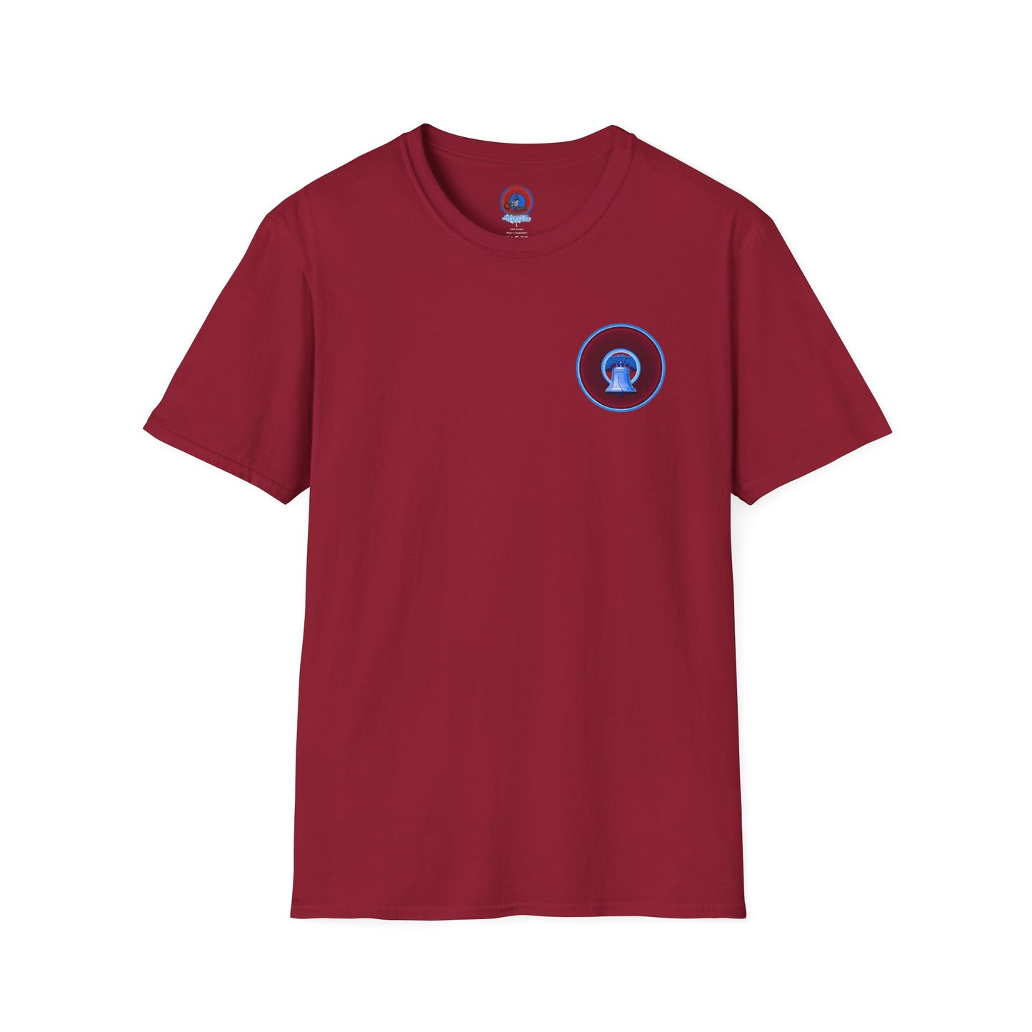 Classic Donut Tee - Unisex Soft-Style - "Brotherly Donuts Jawn" - vivid dark purple-red/light blue donut