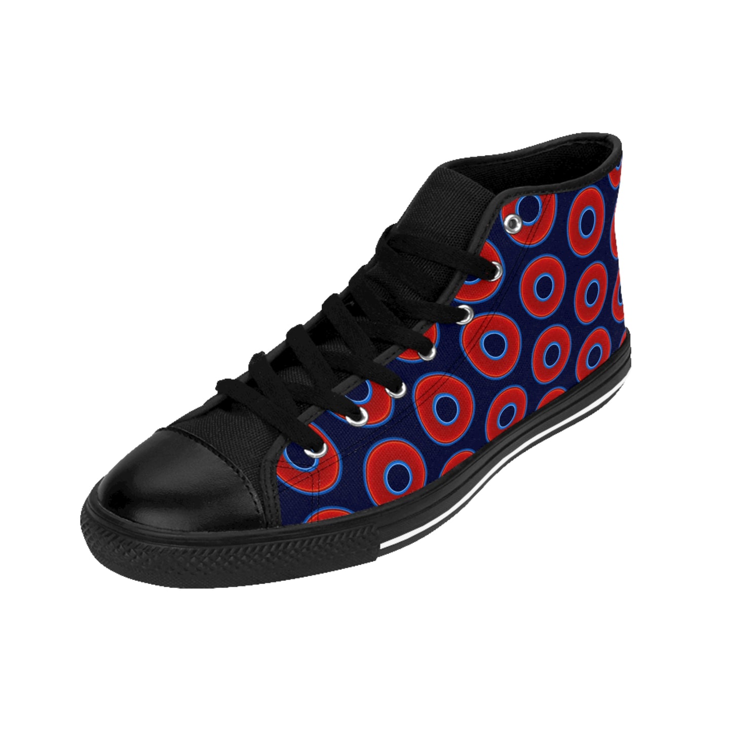 Cushiony Convectors - High Tops - red vivid donuts w/dark navy blue background