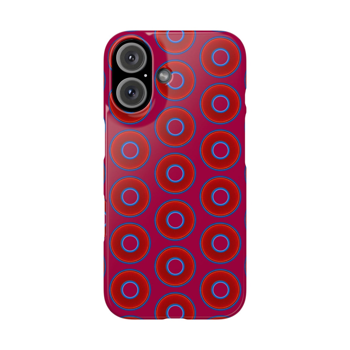 Lumpy Donut Snap Case - red vivid donut print w/dark magenta background