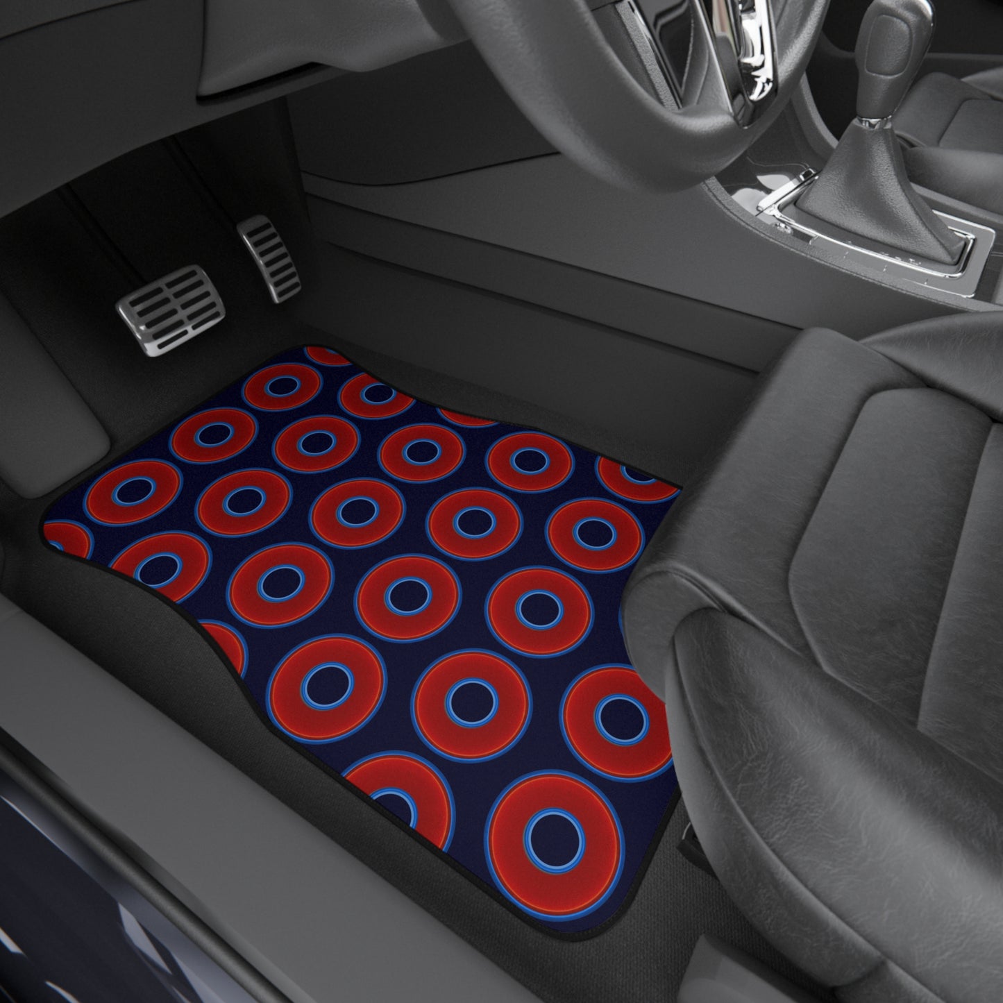 Contacted Car Mats - vivid donut print w/midnight blue background
