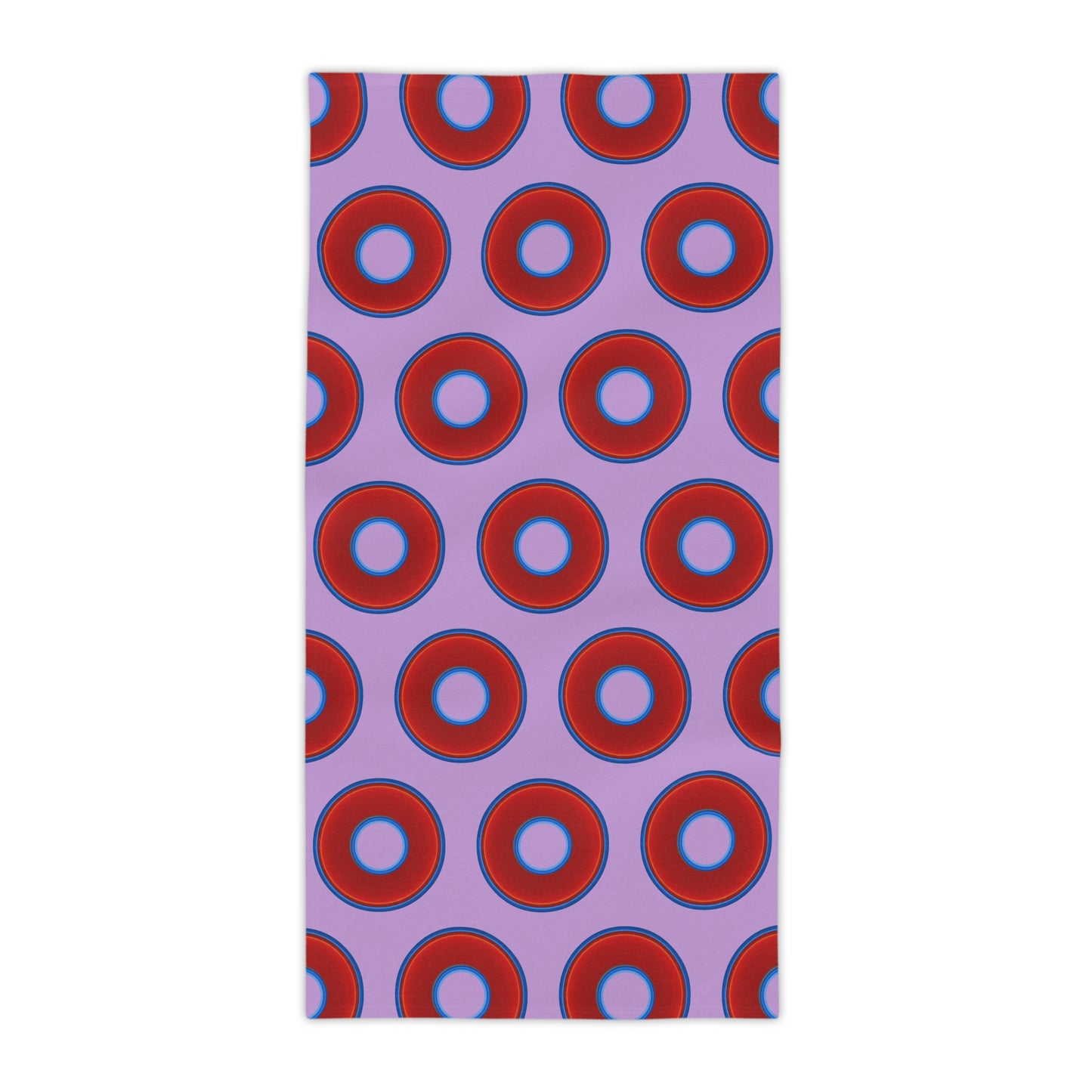 Lumpy Donut Towels - vivid red donuts w/wisteria purple background