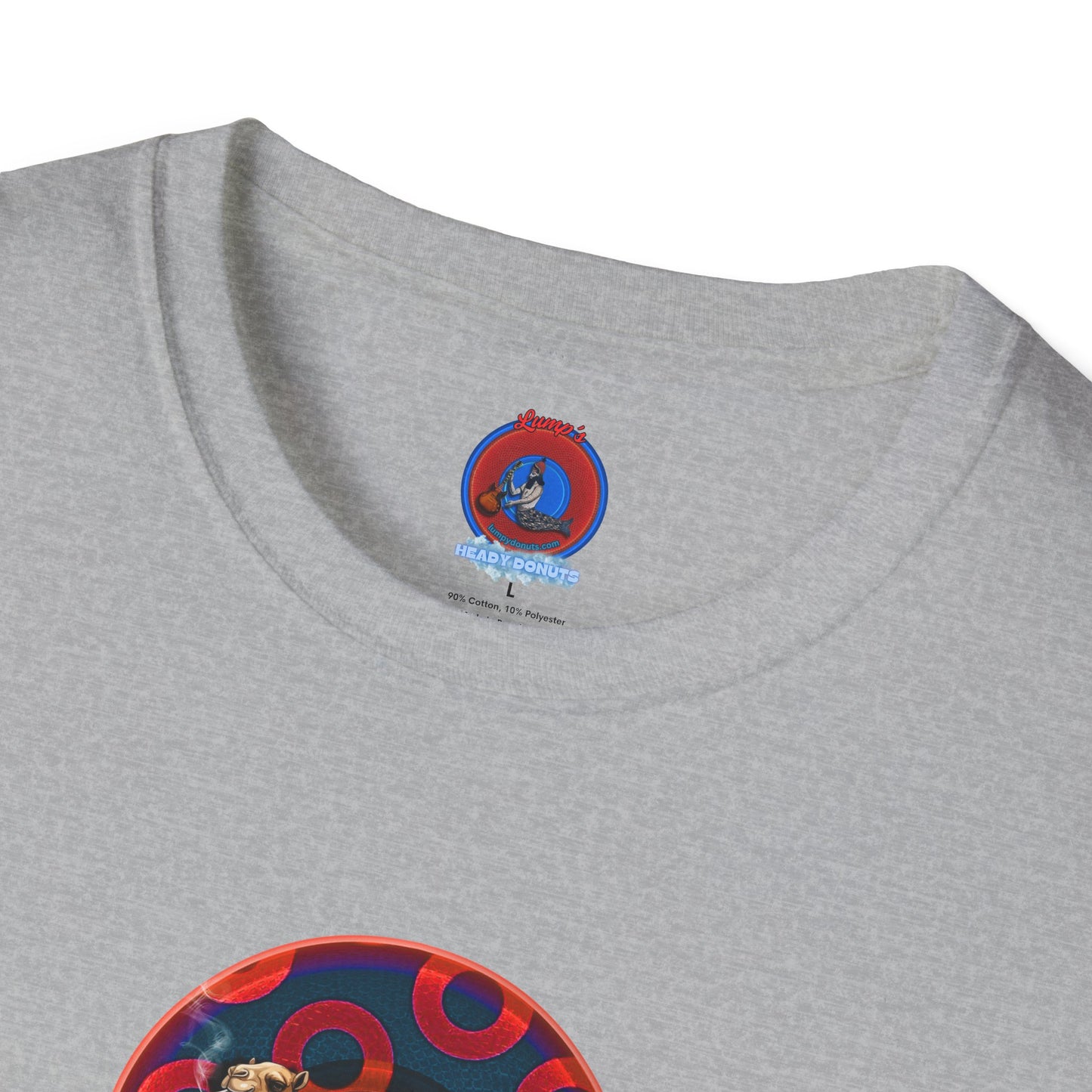 Classic Donut Tee - Unisex Soft-Style - "Joe Camel's Super Cool Donut" - rustic paradox donut - dark navy/red donuts