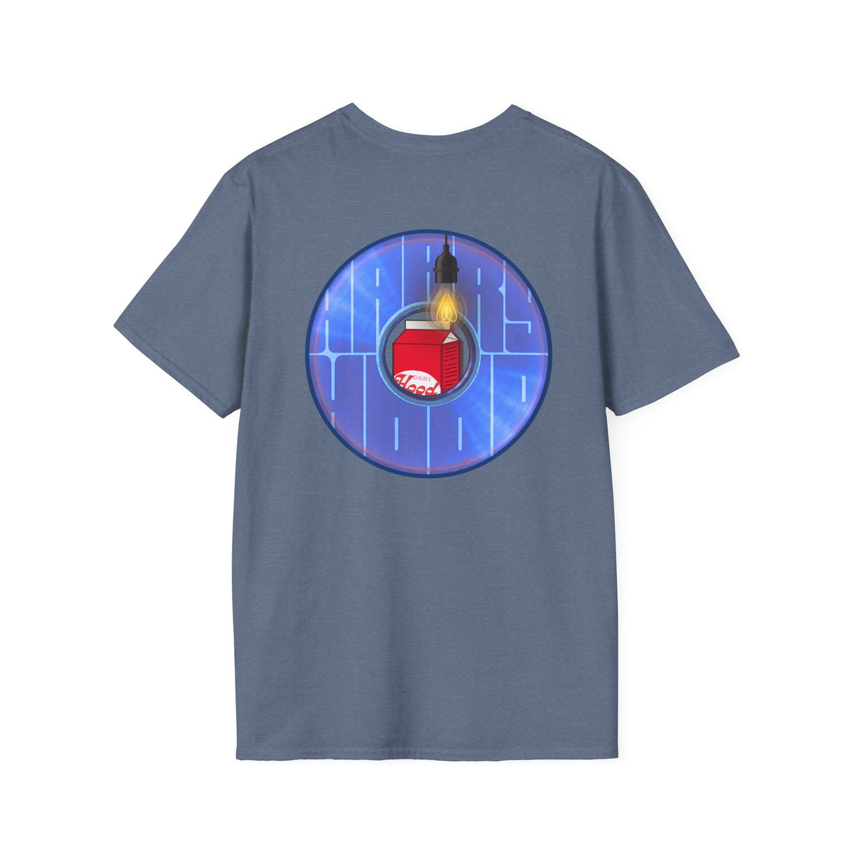 Classic Donut Tee - Unisex Soft-Style - "Harry Left His Donut Shirt" - series 1.0  - variant 4 - purple/blue donut - w/milk & light on