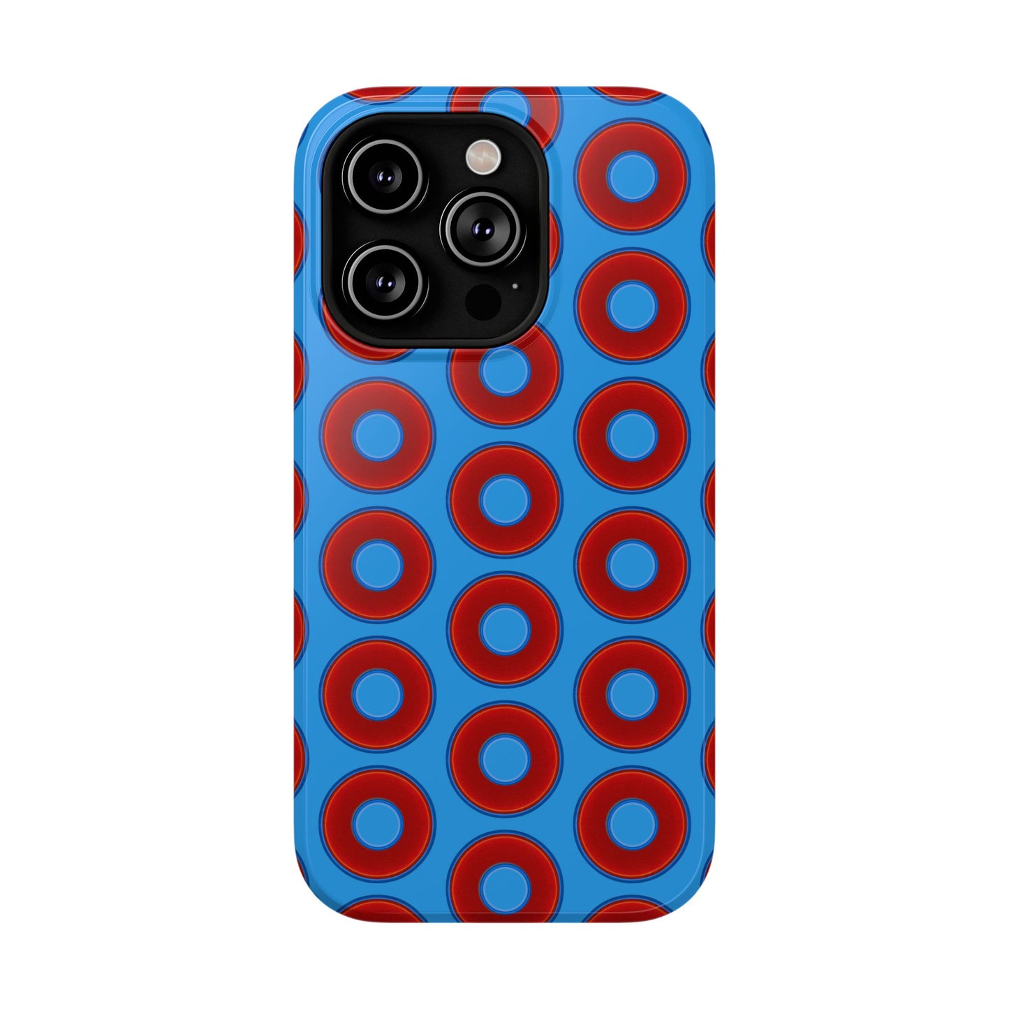 Impact-Resistant Lumpy Donut Case - red vivid donut print w/sky royal blue background