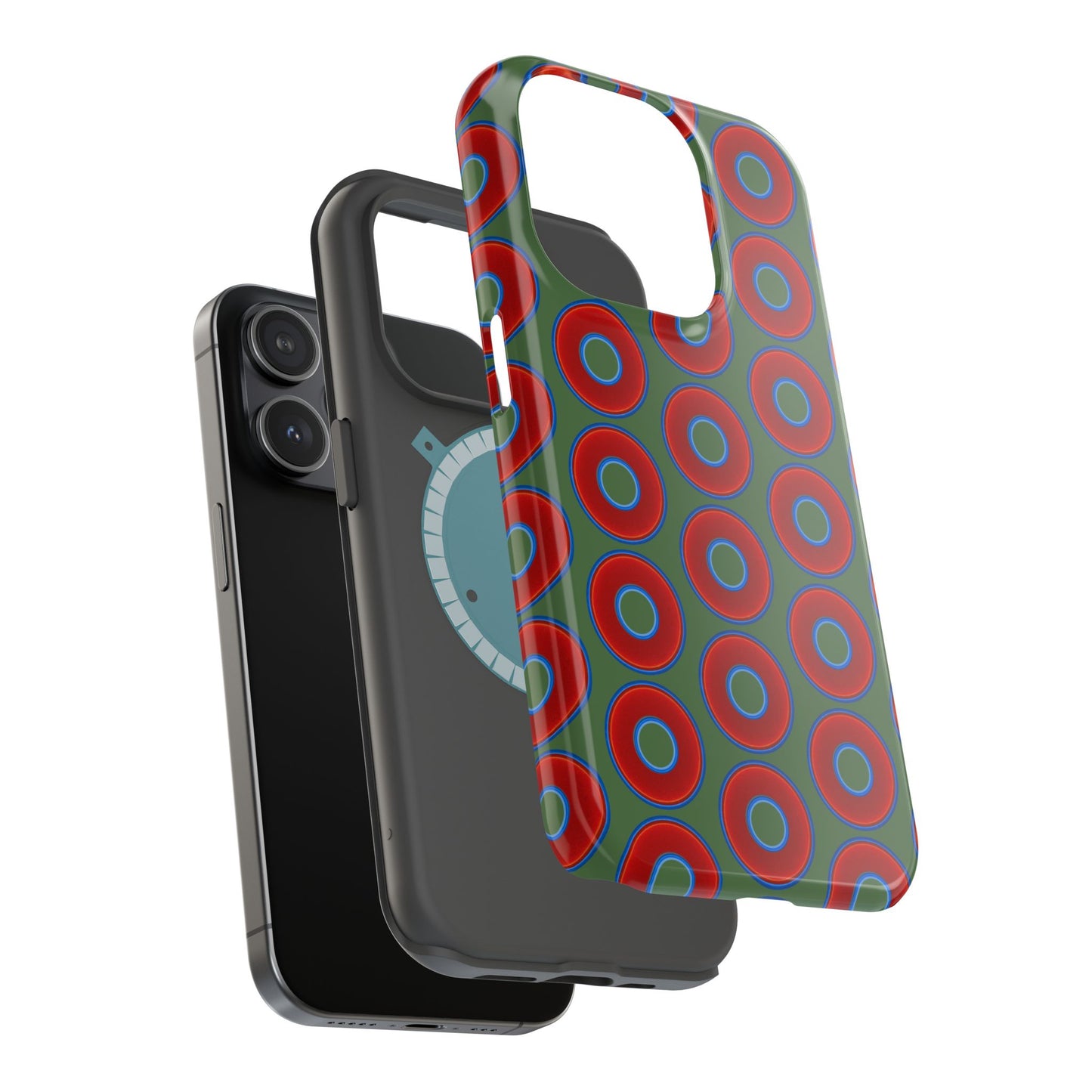 Magnetic Tough Donut Case - red vivid donut print w/dark Fenway green background