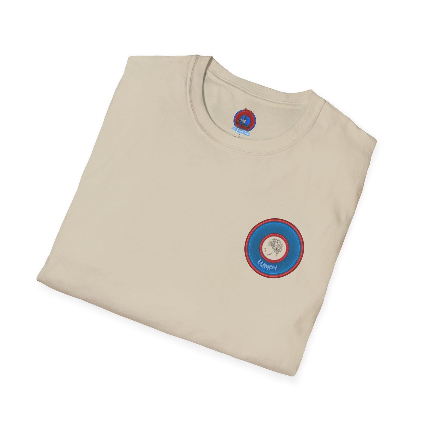 Classic Donut Tee - Unisex Soft-Style - "The Lumpy Donut" - variant 2 - blue/red donut