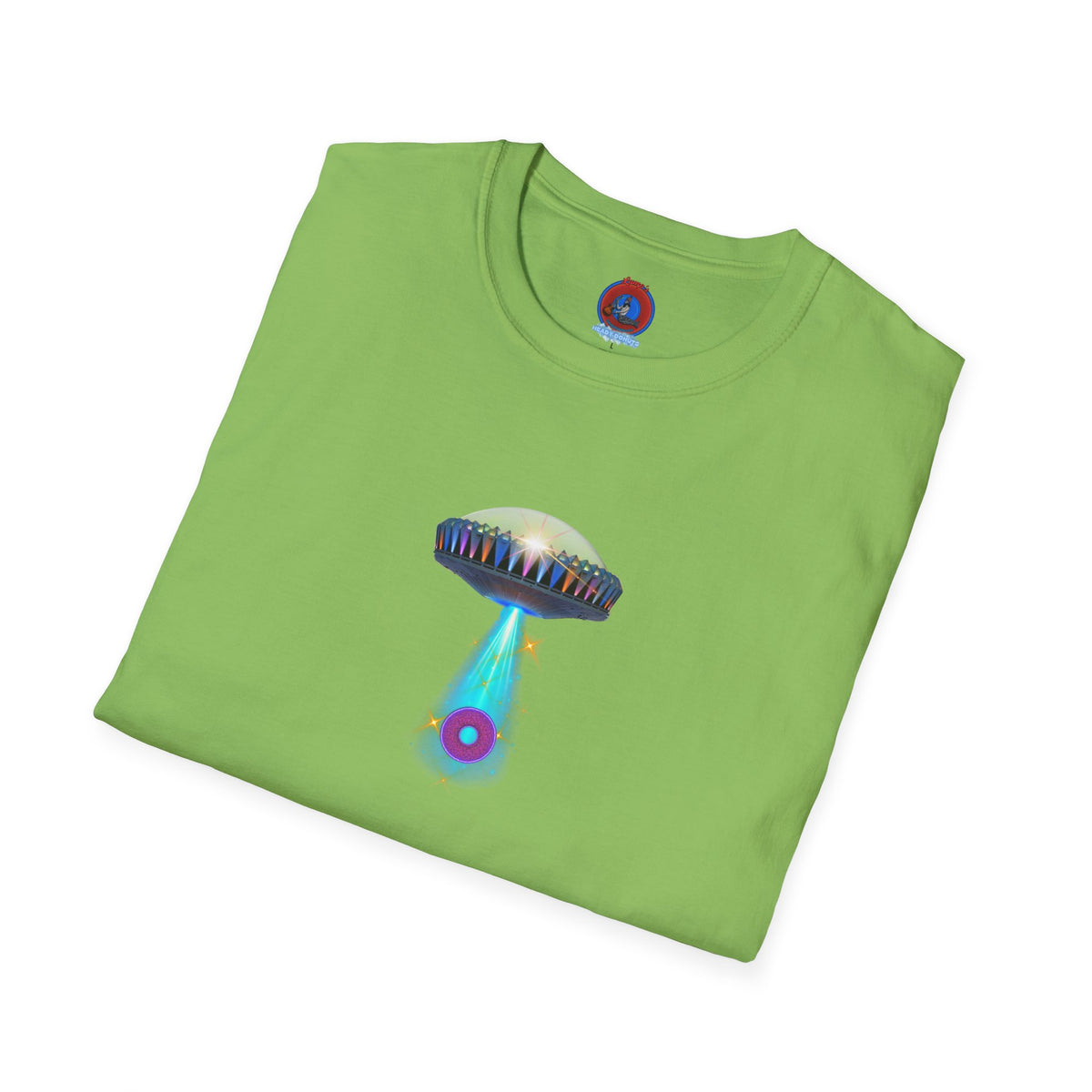 Classic Donut Tee - Unisex Soft-Style - "Donuts now Served on the Mothership" - series 1.0  - variant 6  - tractor-beamed donut