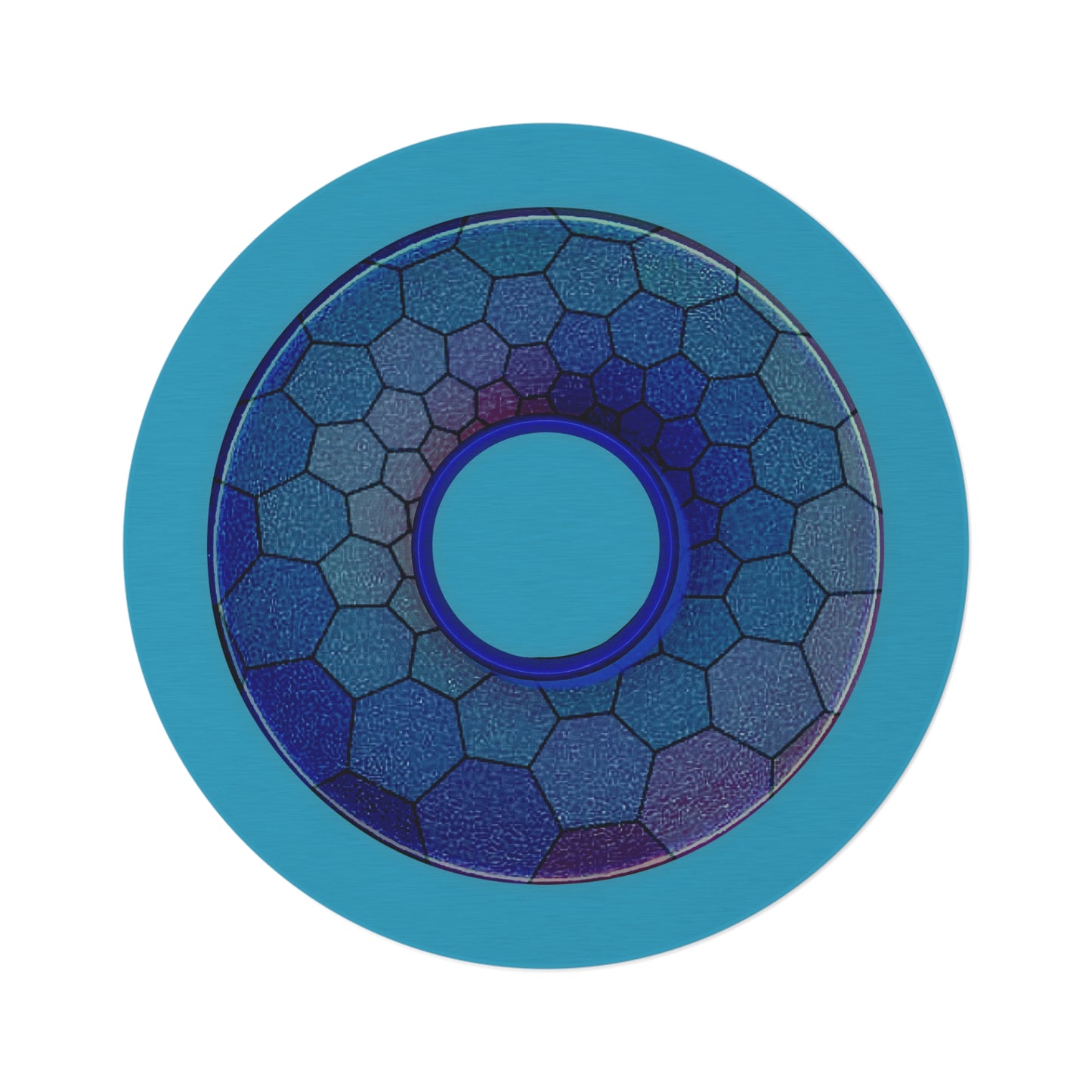 Round Room - 5 ft x 5 ft Lumpy Donut Rug - "Plain Hexadonut" - blue hexadonut w/turquoise background - variant 2