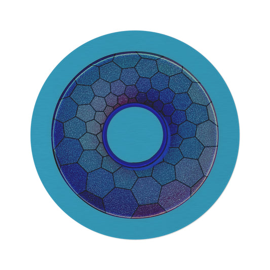 Round Room - 5 ft x 5 ft Lumpy Donut Rug - "Plain Hexadonut" - blue hexadonut w/turquoise background - variant 2