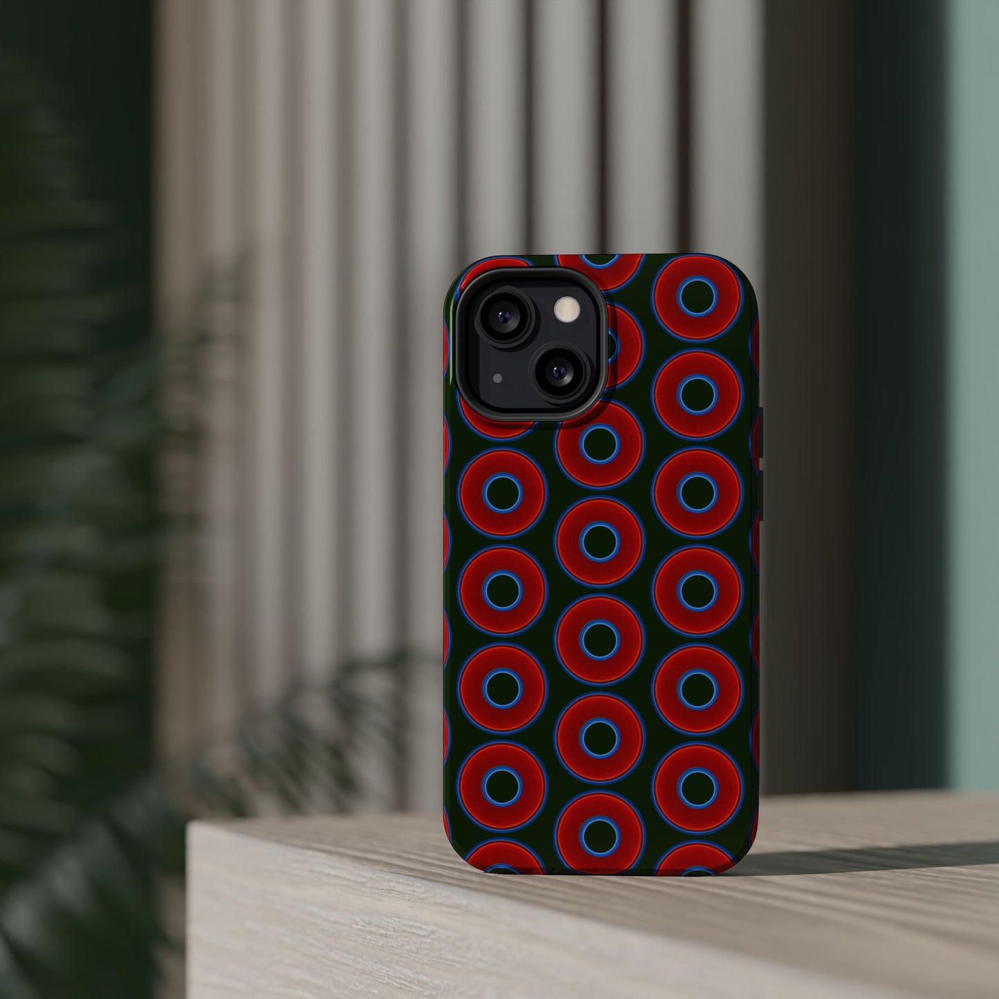 Magnetic Tough Donut Case - red vivid donut print w/deep forest green background