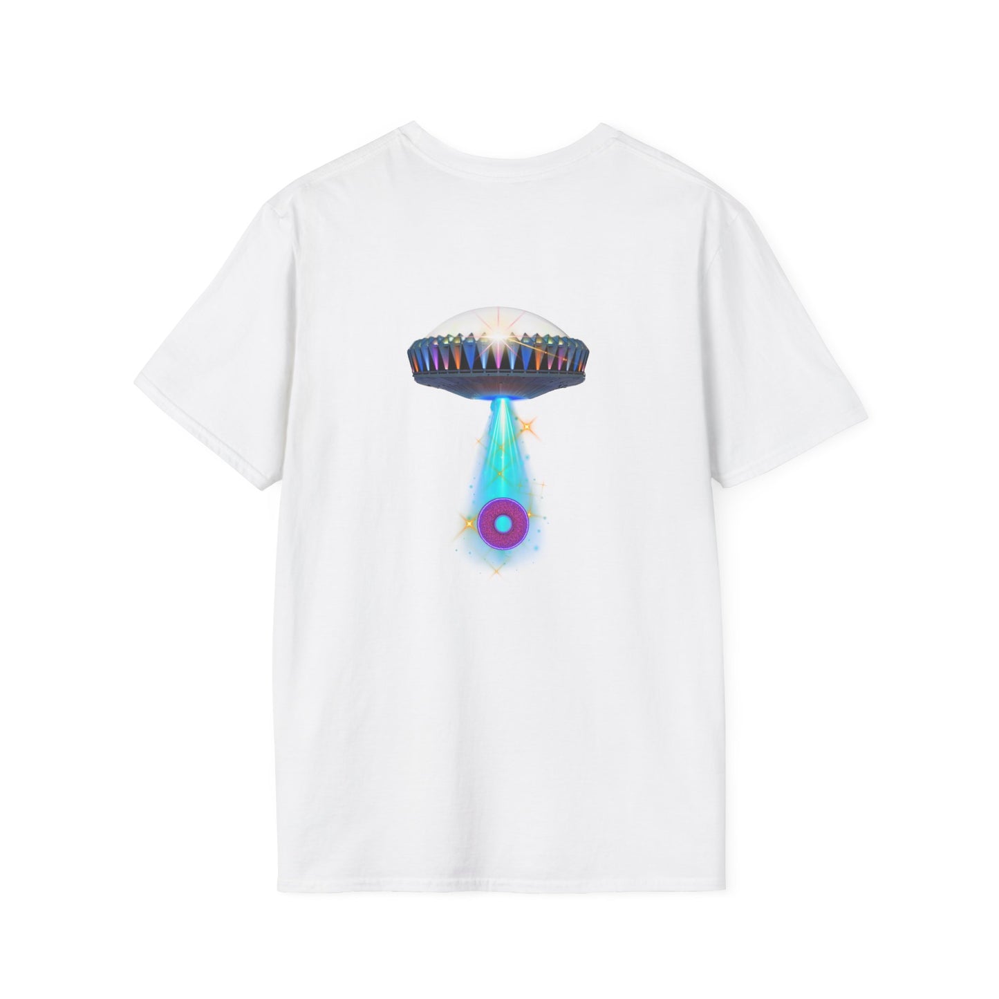 Classic Donut Tee - Unisex Soft-Style - "Donuts now Served on the Mothership" - series 1.0  - variant 6  - tractor-beamed donut