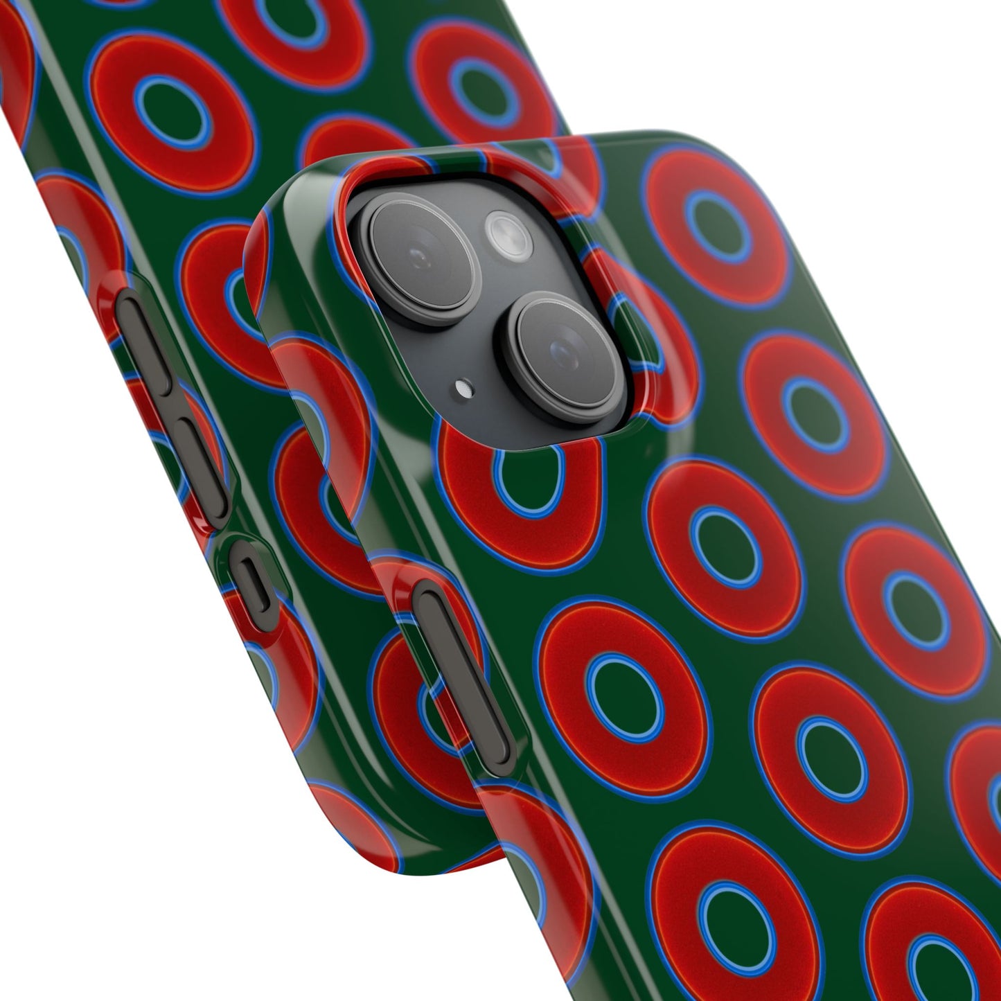 Lumpy Donut Snap Case - red vivid donut print w/deep pond green background