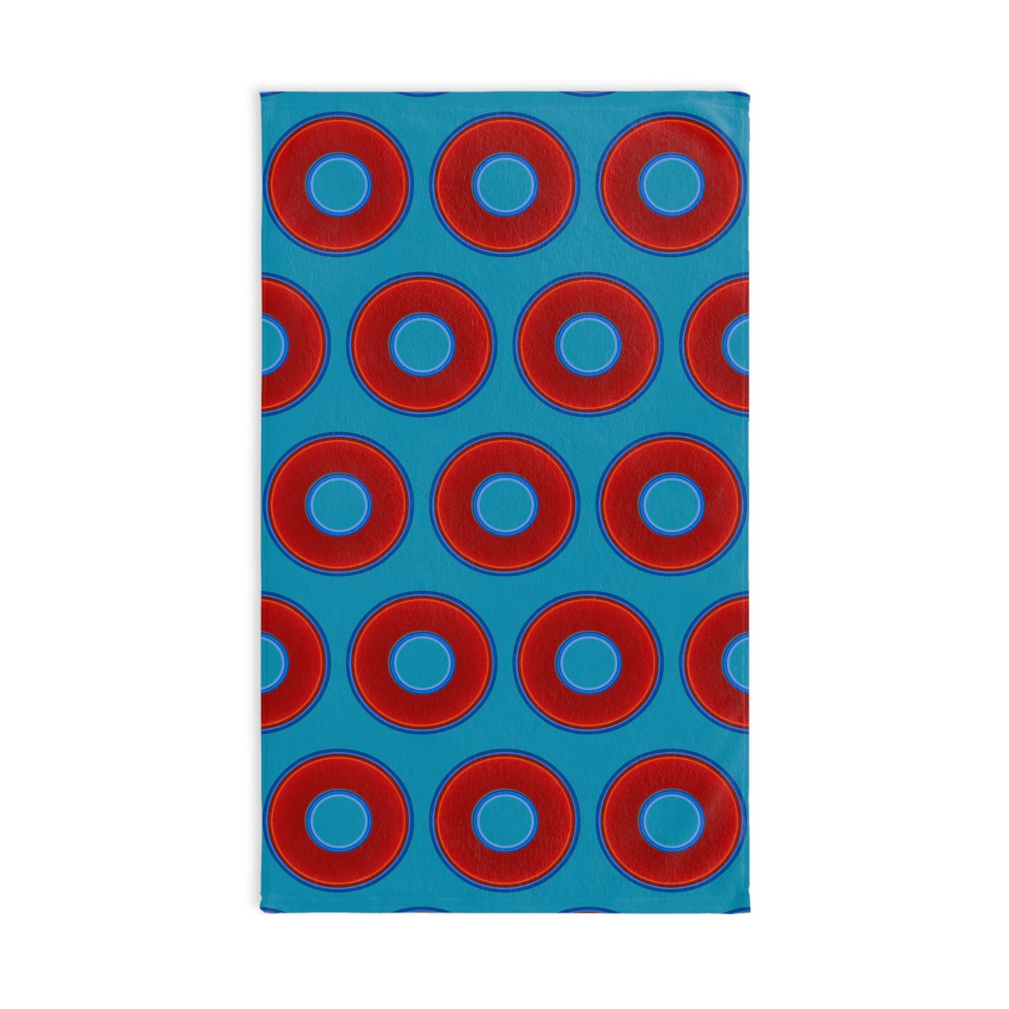 Lumpy Kitchen/Hand Towels - vivid red donuts w/aquamarine blue background
