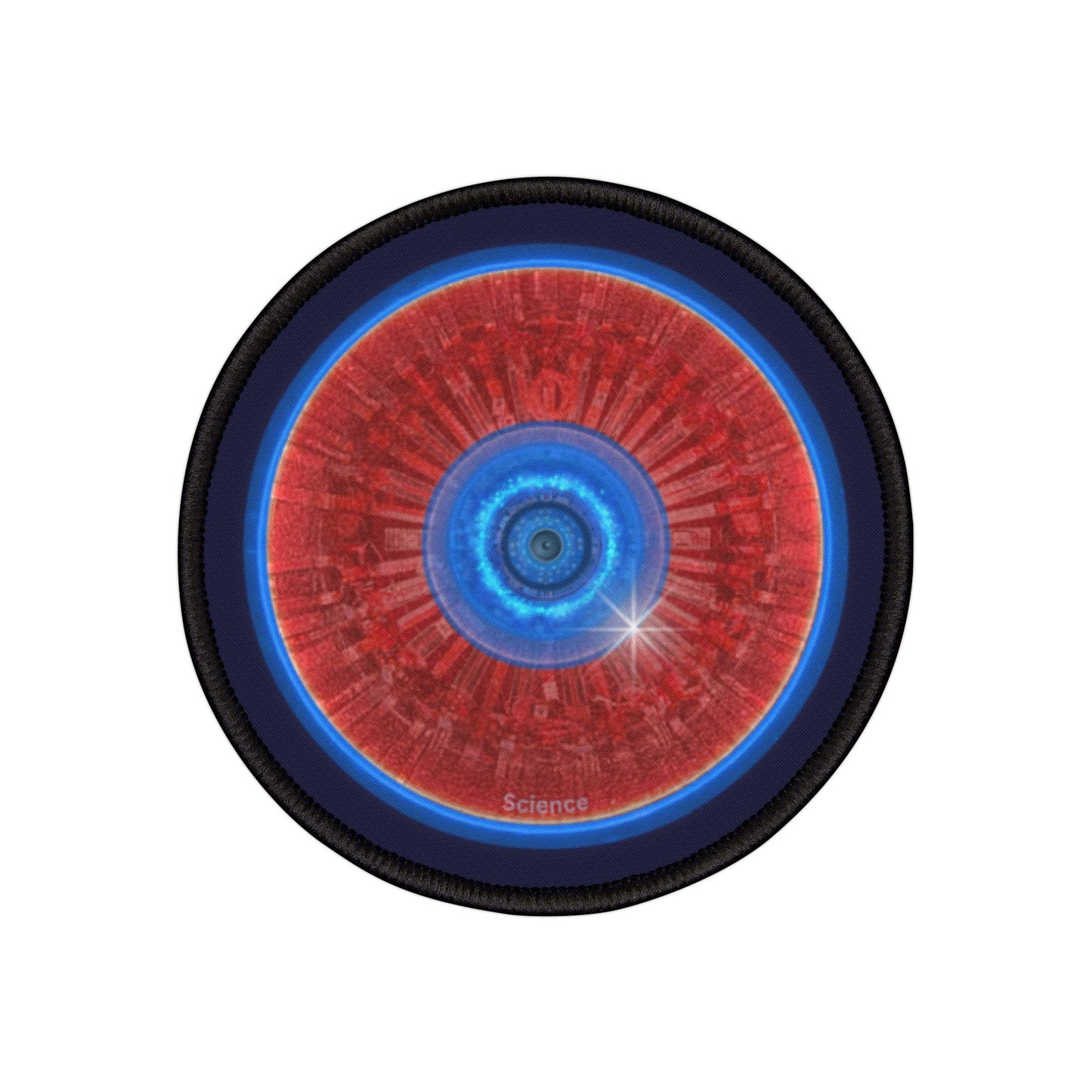 Iron-On Donut Patch - "Graphic Translation Donut Patch" - vivid red/blue tube donut - variant 3