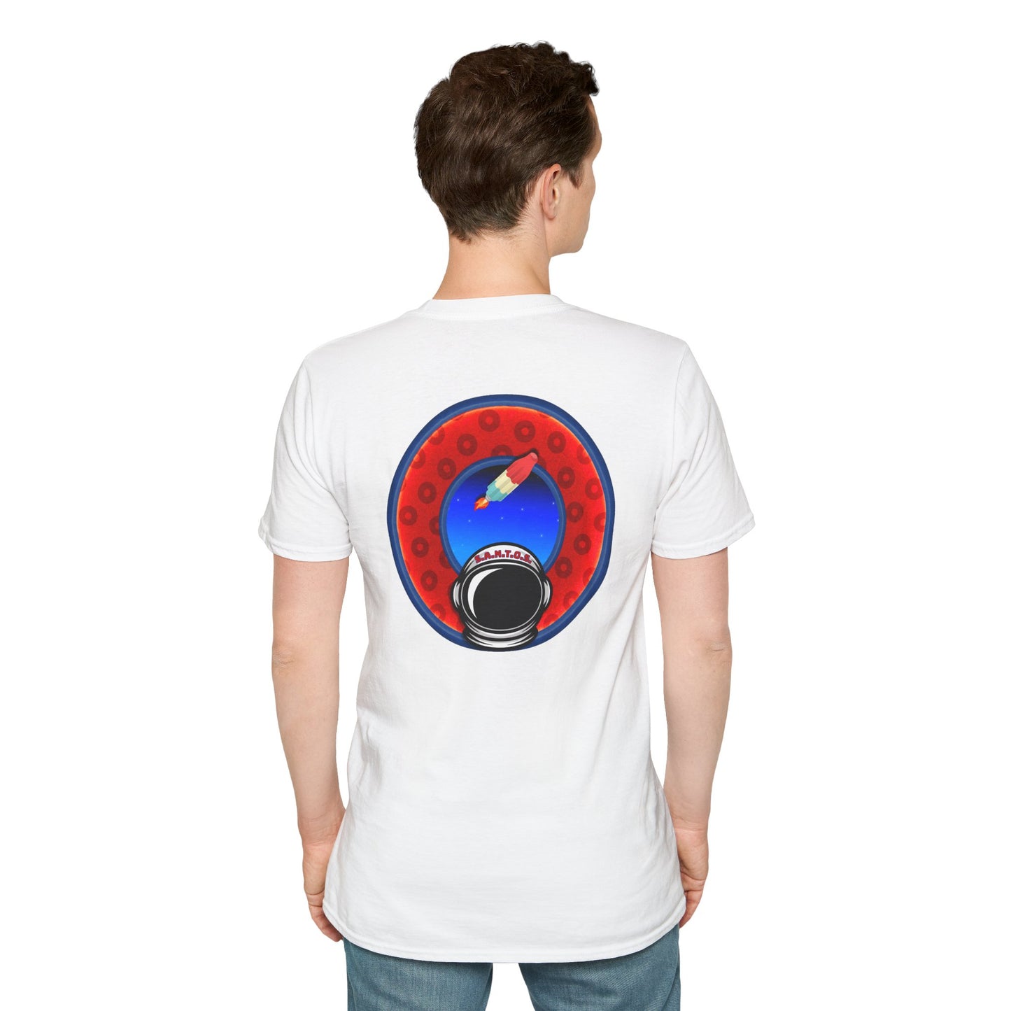 Classic Donut Tee - Unisex Soft-Style - "This is What Donuts Smell Like in Space - YEMSG Donut" - red/blue widemouthed paradox donut