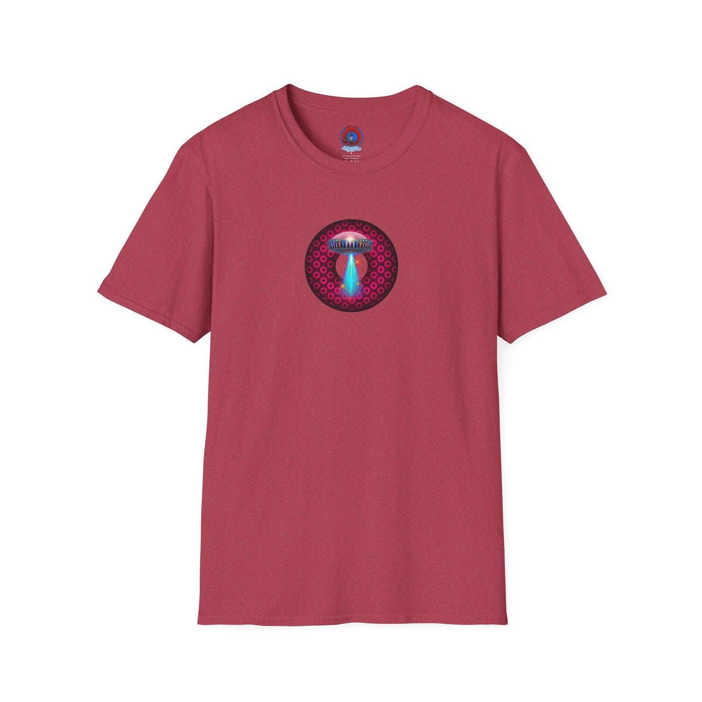 Classic Donut Tee - Unisex Soft-Style - "Donuts now Served on the Mothership" - series 1.0  - variant 2  - red/red paradoxical donut