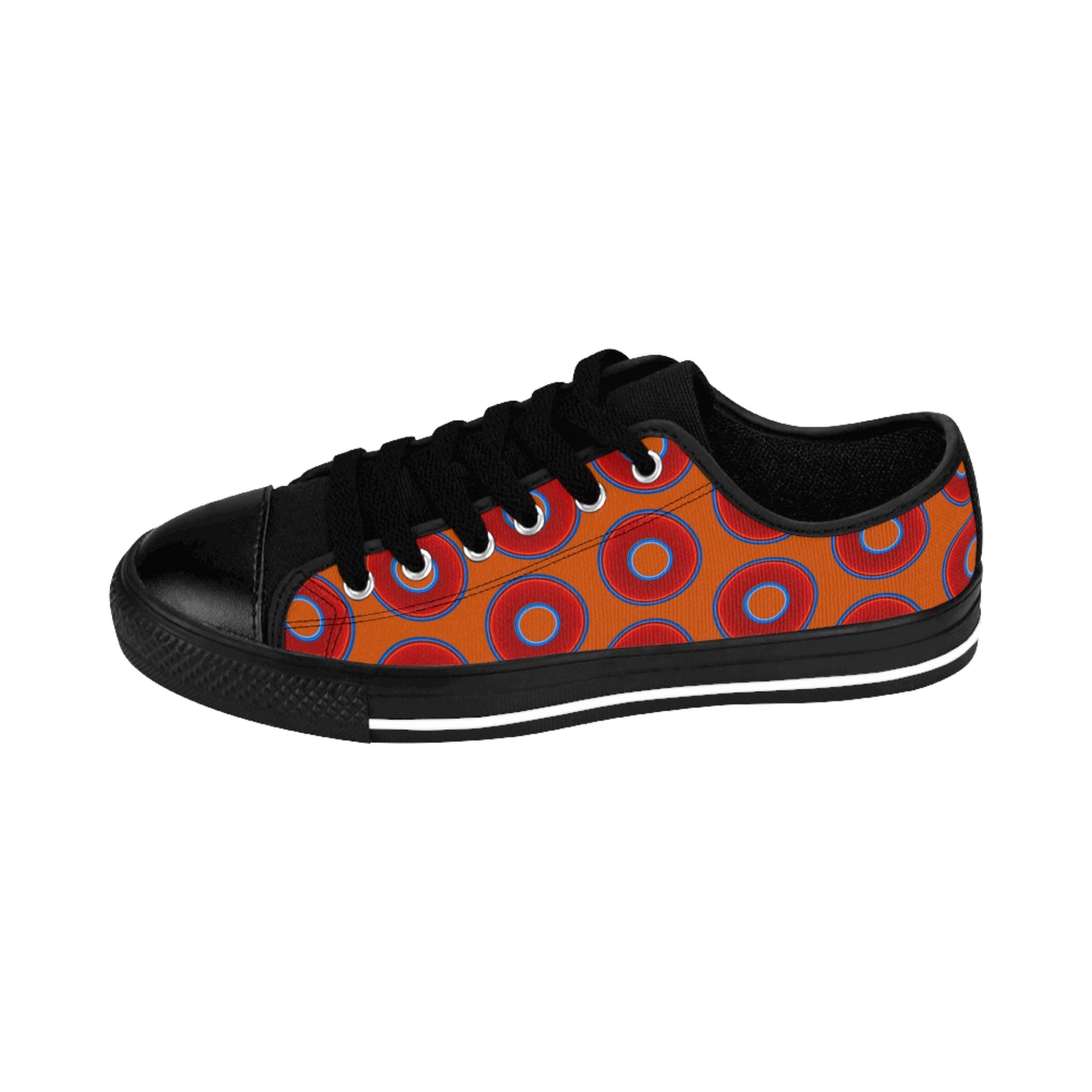 Women's Cushiony Convectors - Low Top - large red vivid donut print w/dark orange background