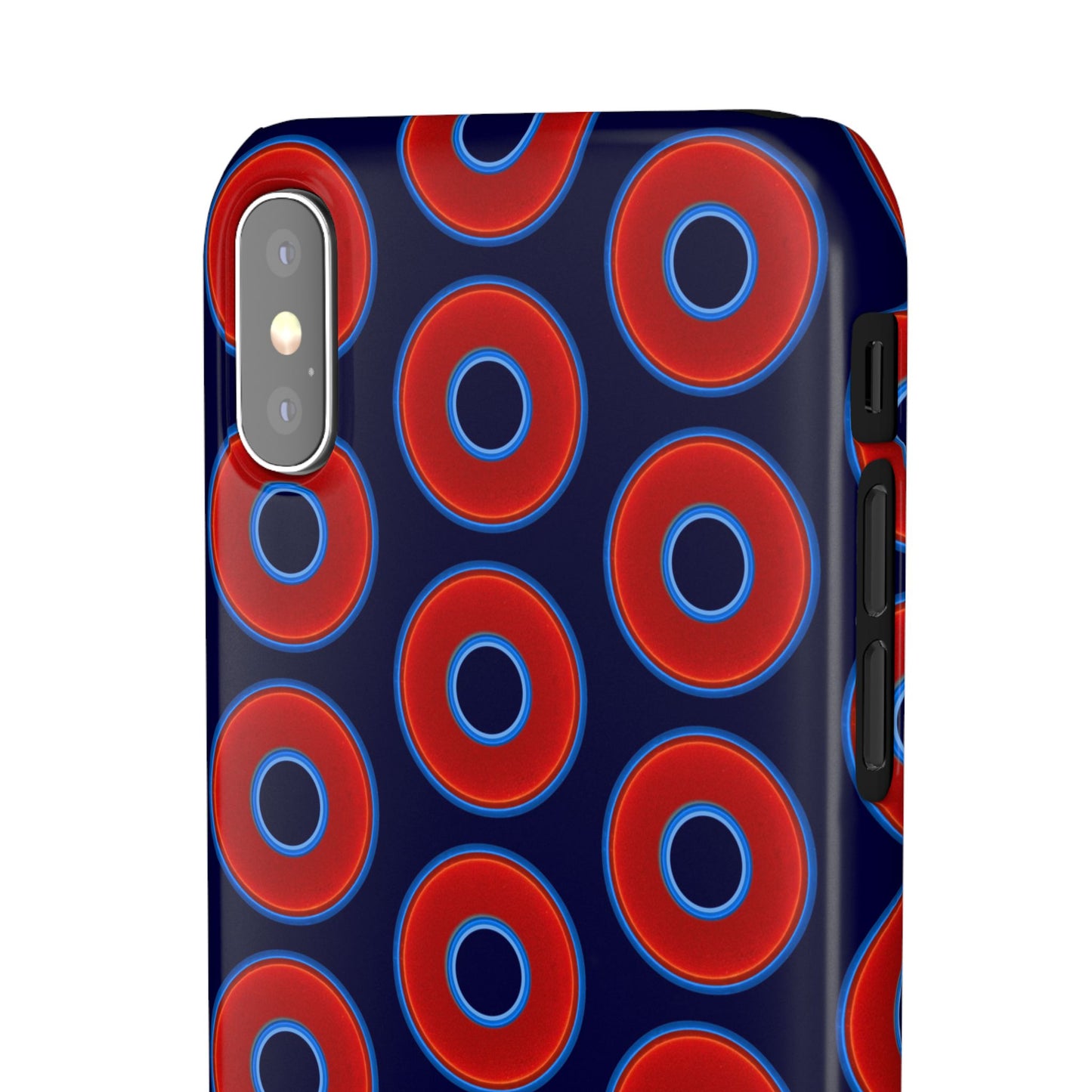 Lumpy Donut Snap Case - red vivid donut print w/midnight blue background
