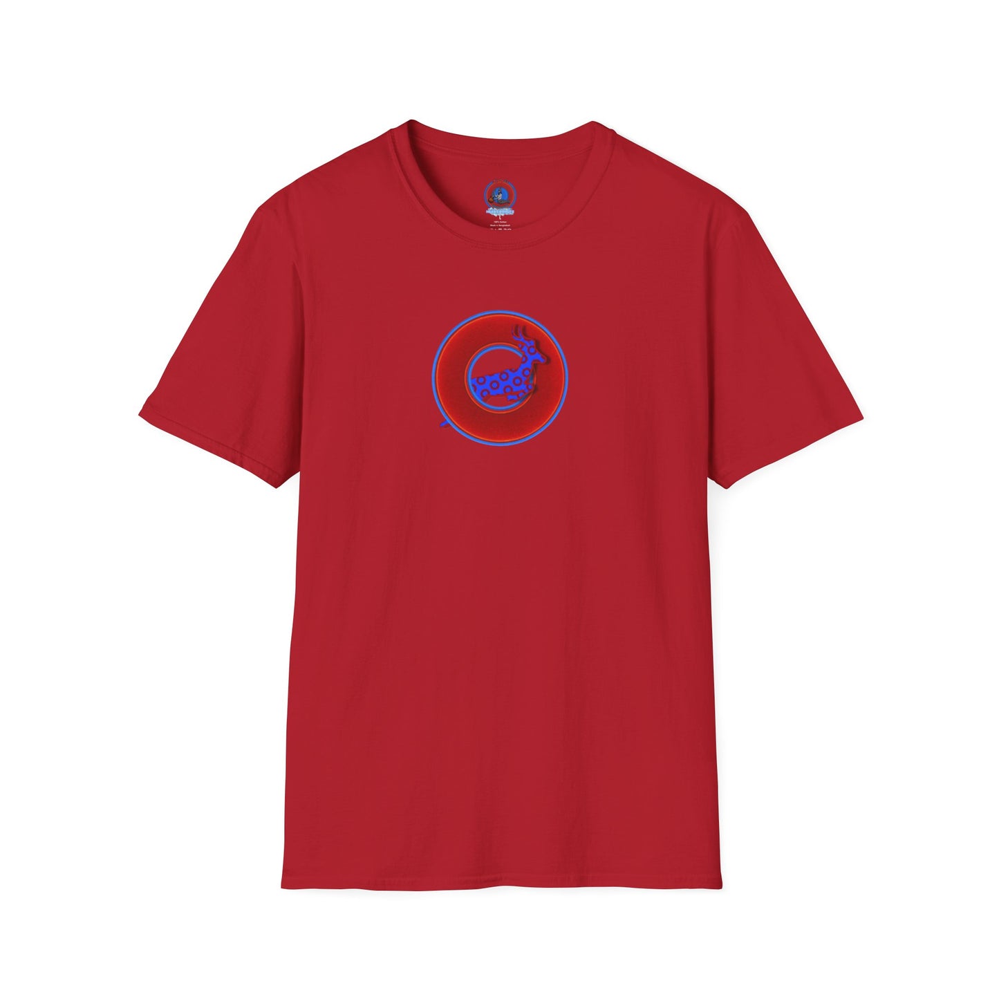 Classic Donut Tee - Unisex Soft-Style - "Out of Control Donut" - vivid red donut - variant 2 "jumping on through"