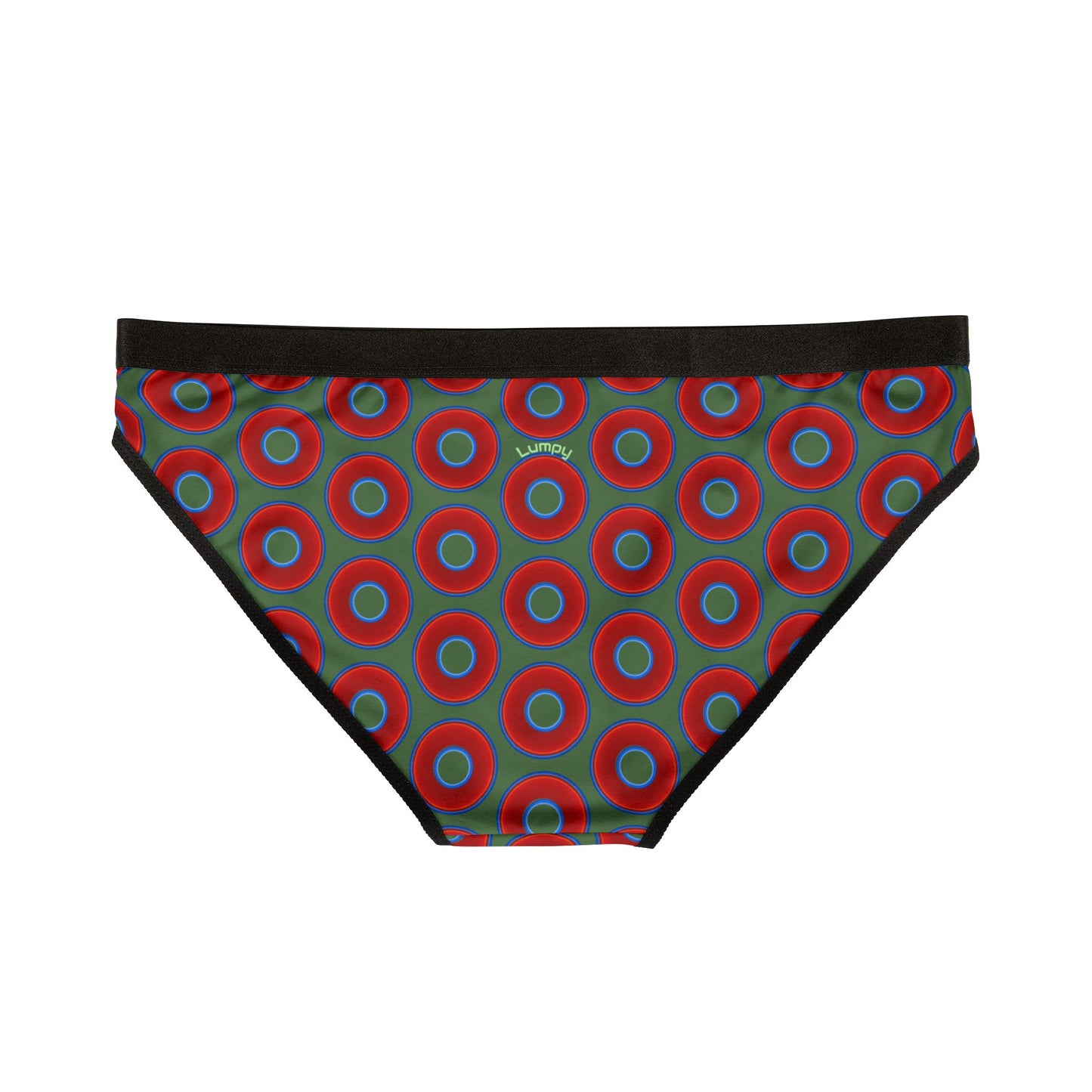 Lumpy Donut Underwear - vivid red donut print w/dark Fenway green background