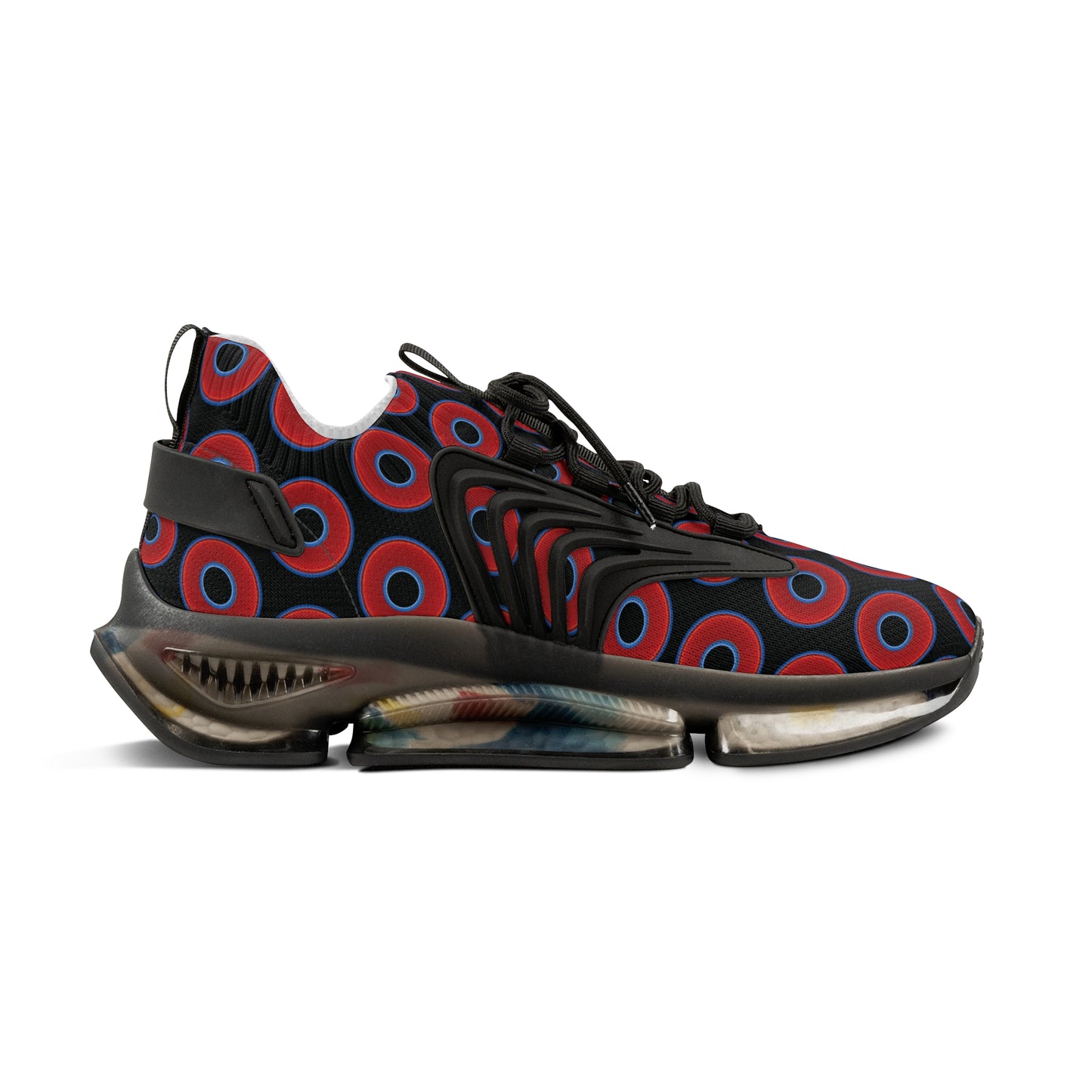 Donut Kicks - red vivid donut print w/black background