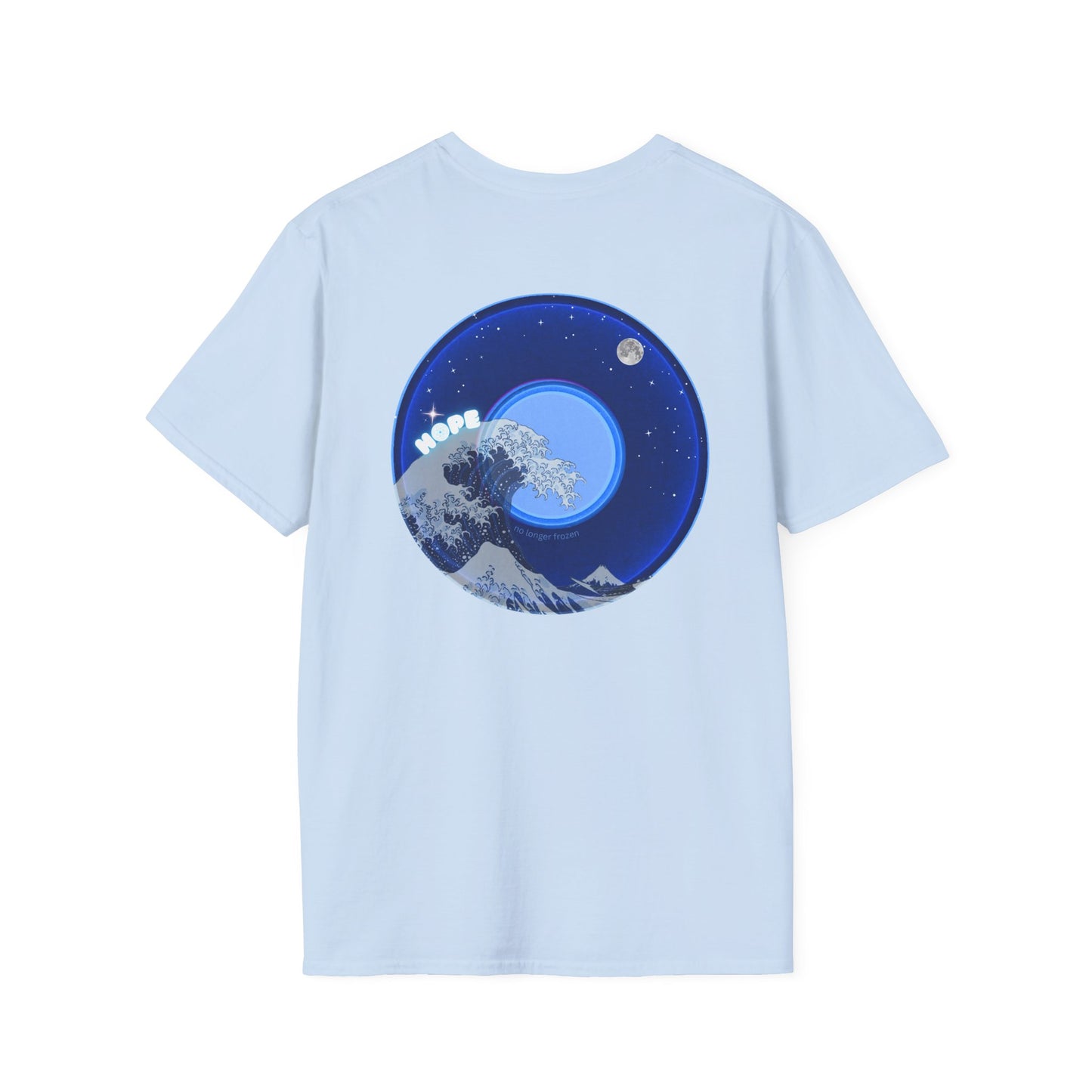 Classic Donut Tee - Unisex Soft-Style - "The Hopeful Waving Donut" - variant 2 - vivid blue donut