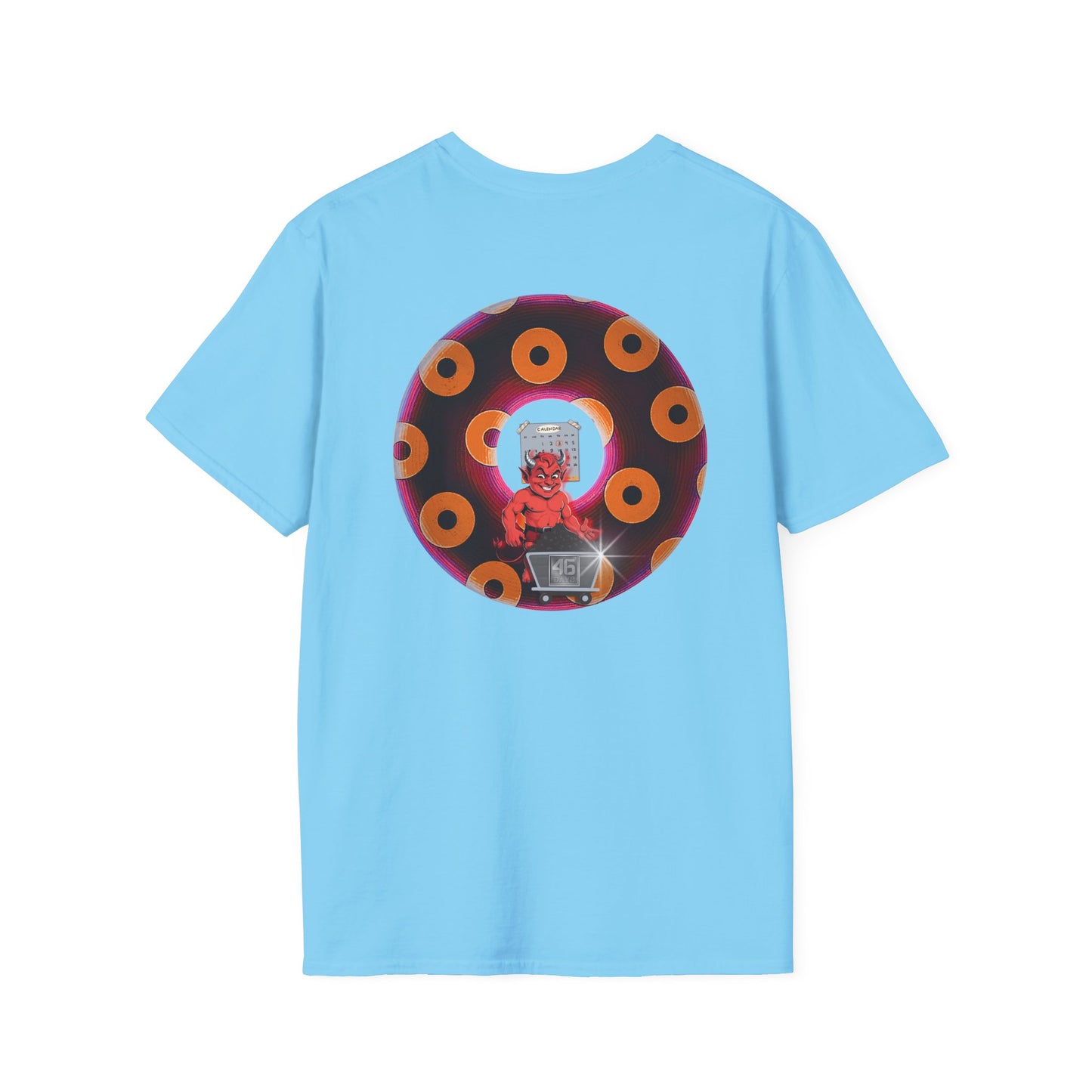Classic Donut Tee - Unisex Soft-Style - "Every 46th Day Tee Shirt" - paradoxical dark magenta/orange donut