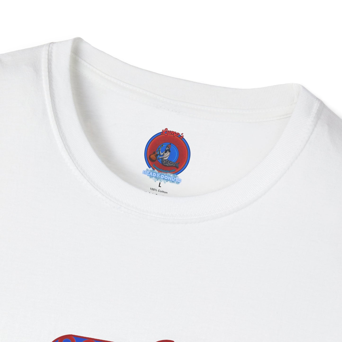 Classic Donut Tee - Unisex Soft-Style - "Guyute's Ugly Donut" - vivid red/blue donut pattern - variant 3