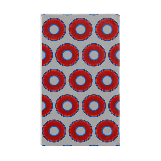 Lumpy Kitchen/Hand Towels - vivid red donuts w/light gray background