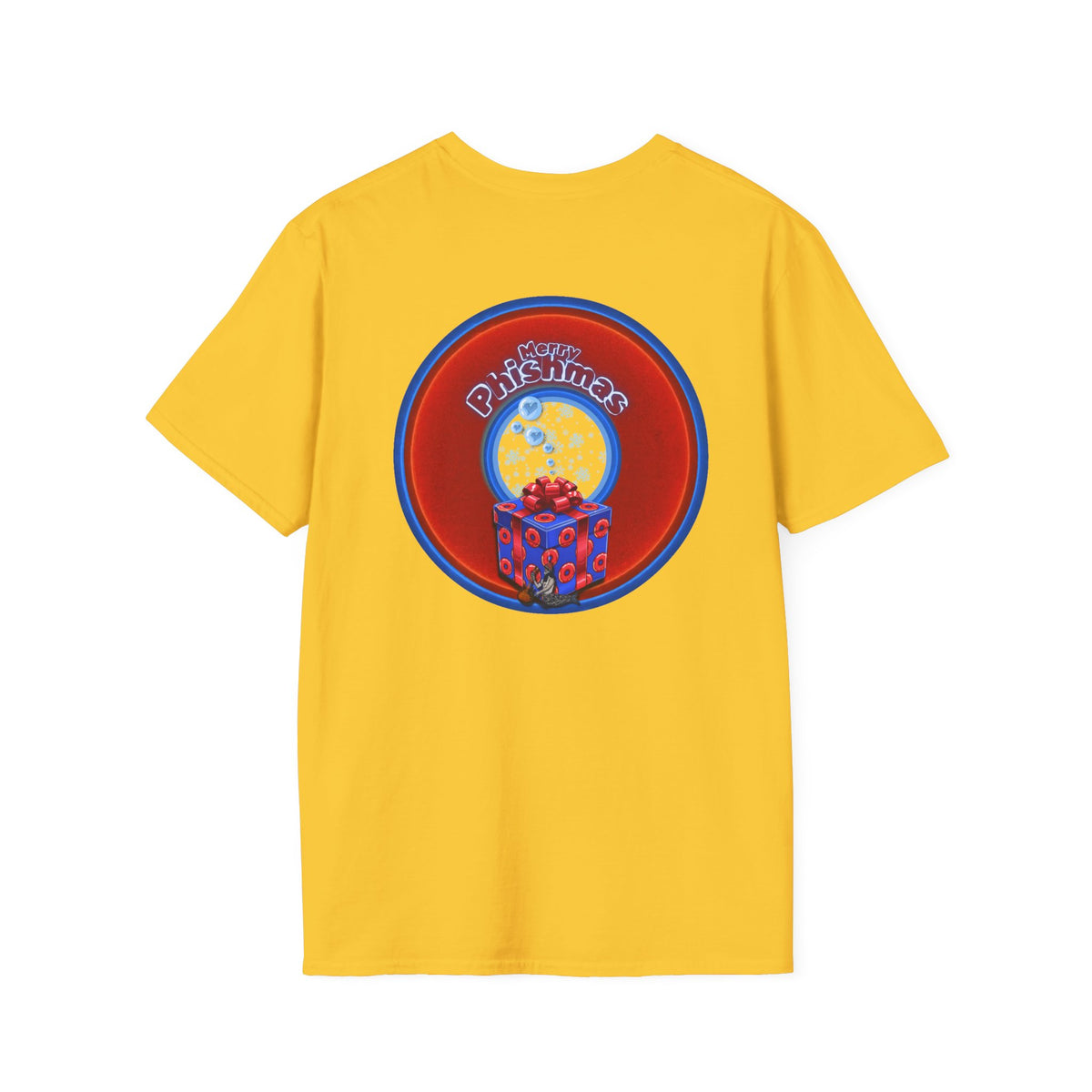 Classic Donut Tee - Unisex Soft-Style - "Phishmas Caroler's Tee " - vivid red/blue donut - variant 3