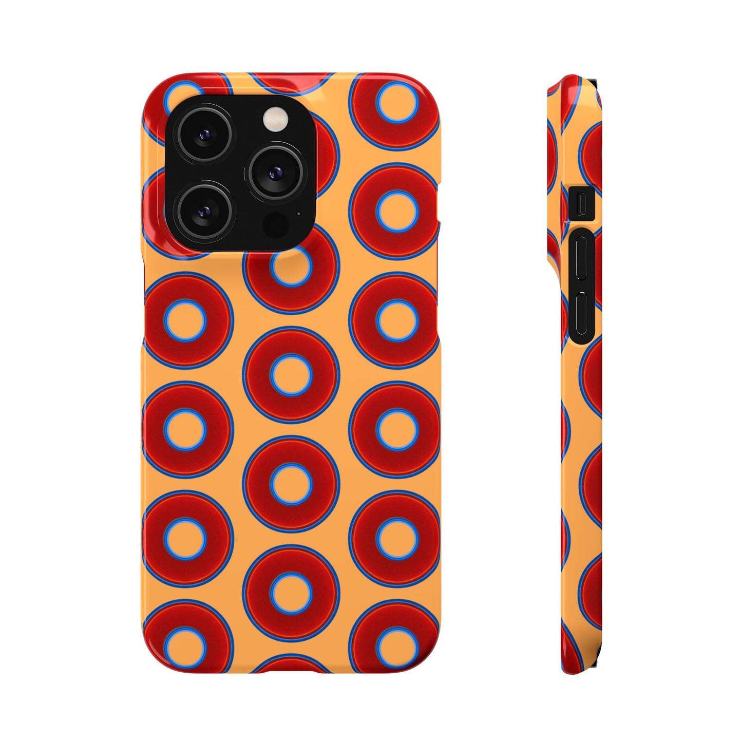Lumpy Donut Snap Case - red vivid donut print w/creamcicle orange background