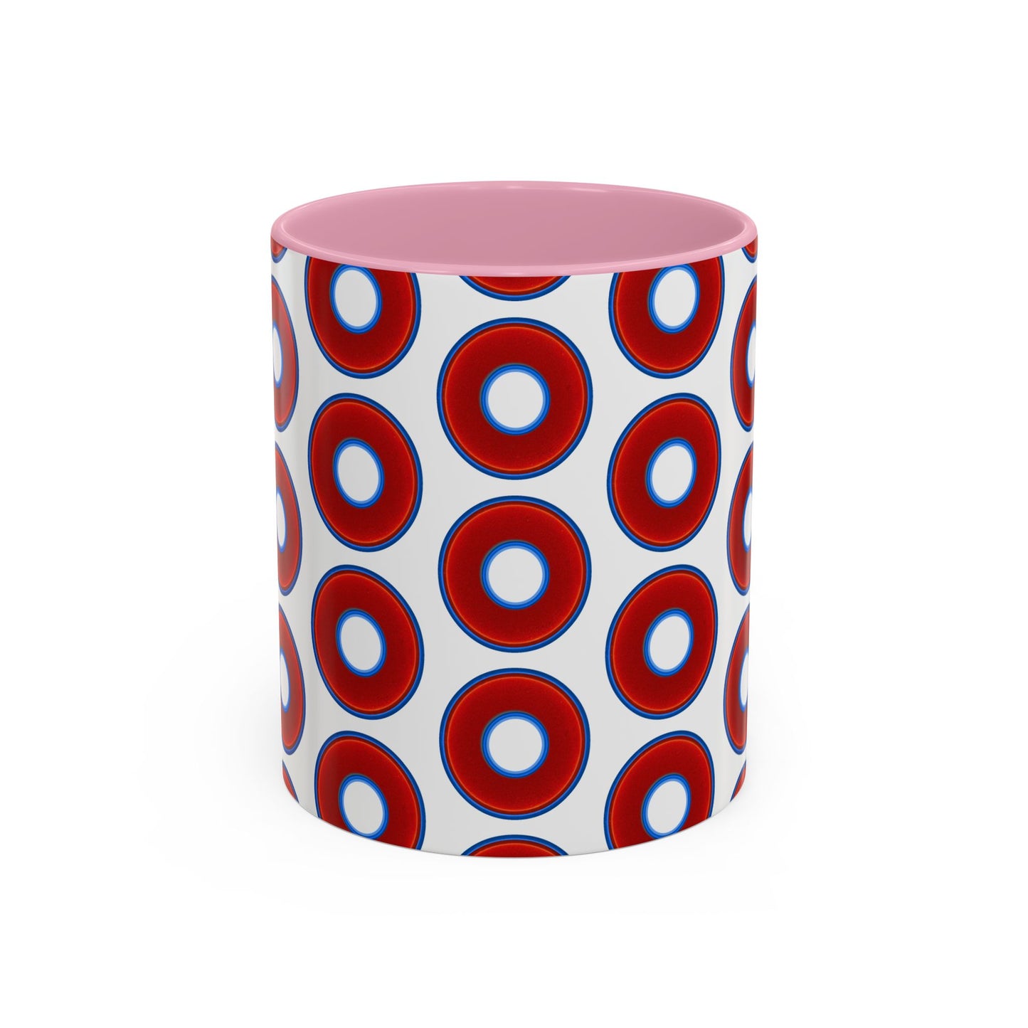 Lump's Grumpy Coffee Mug - vivid red donuts w/white background