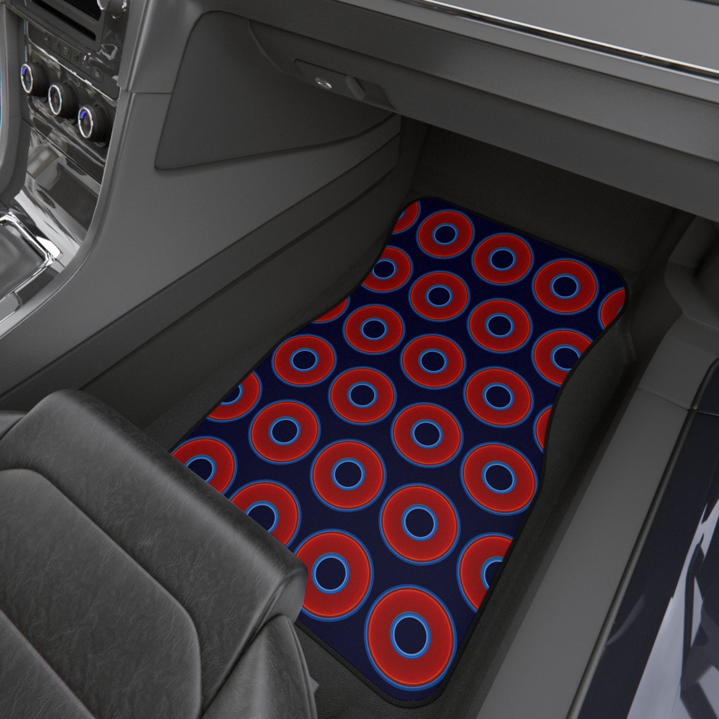 Contacted Car Mats - vivid donut print w/midnight blue background