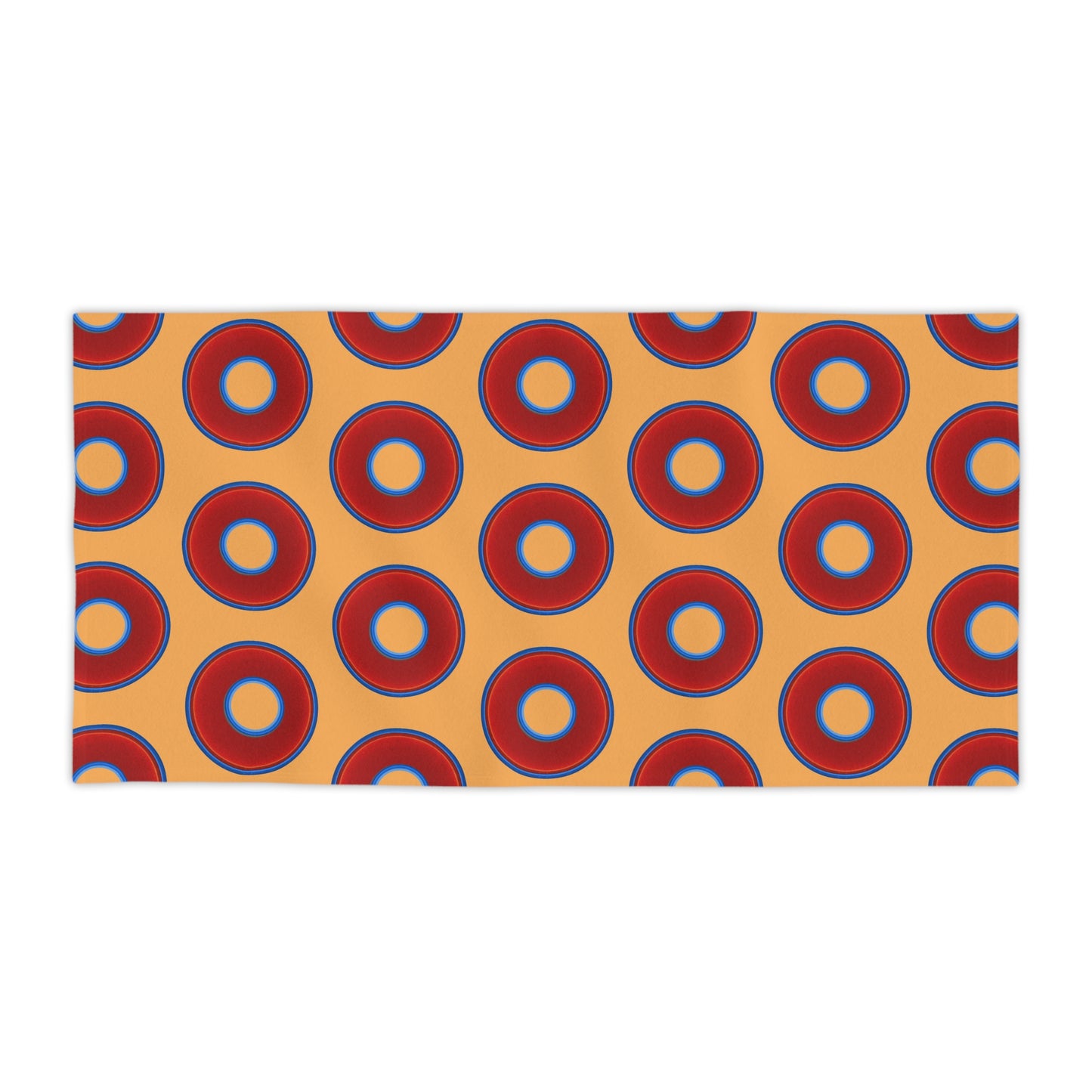 Lumpy Donut Towels - vivid red donuts w/creamsicle orange background