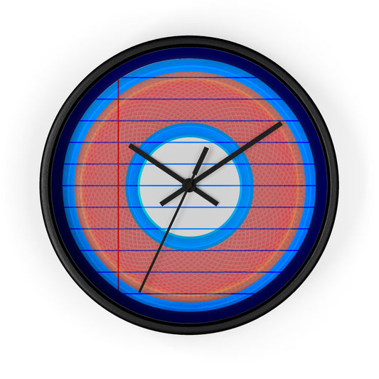 Lumpy Wall Clock - "Tasty Donut Clock" - variant 2 - rustic red donut w/lines/paper & dark navy blue background