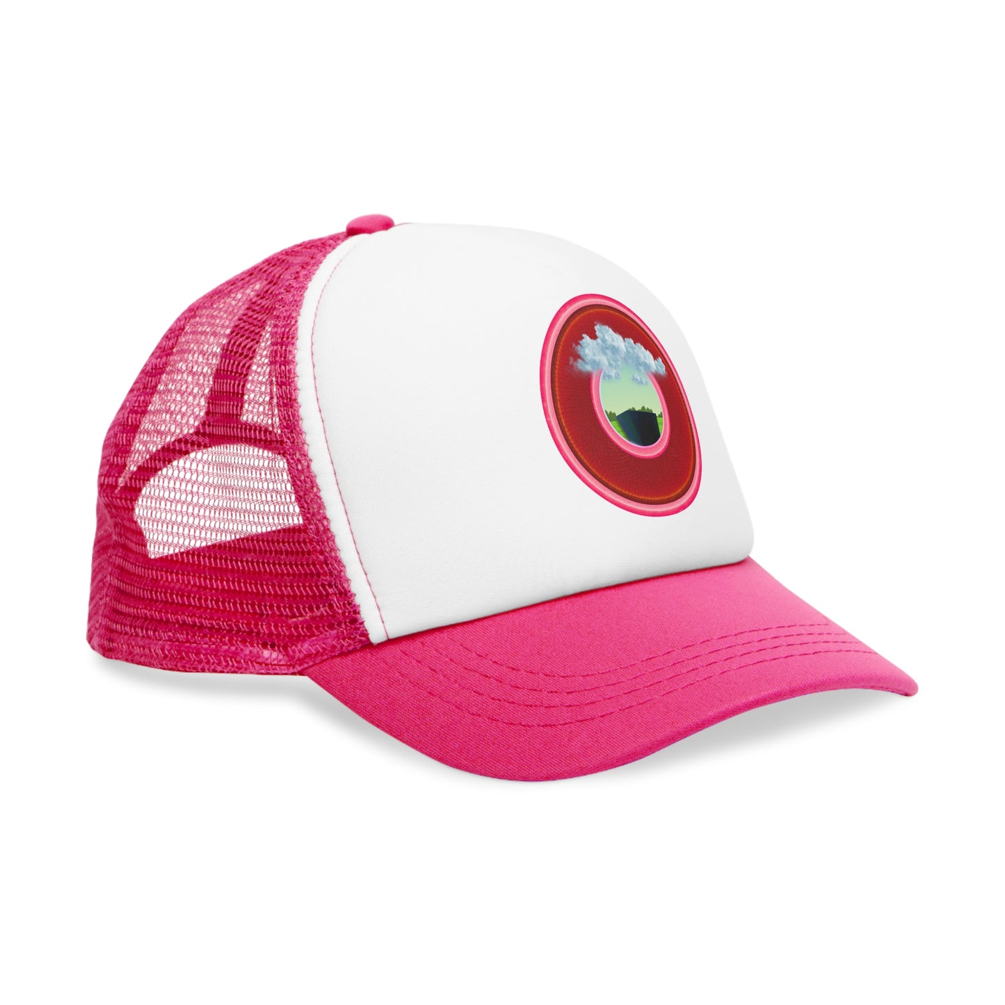 Lumpy Trucker Hat - "Got Rhombus?" - variant 2 - red/pink donut