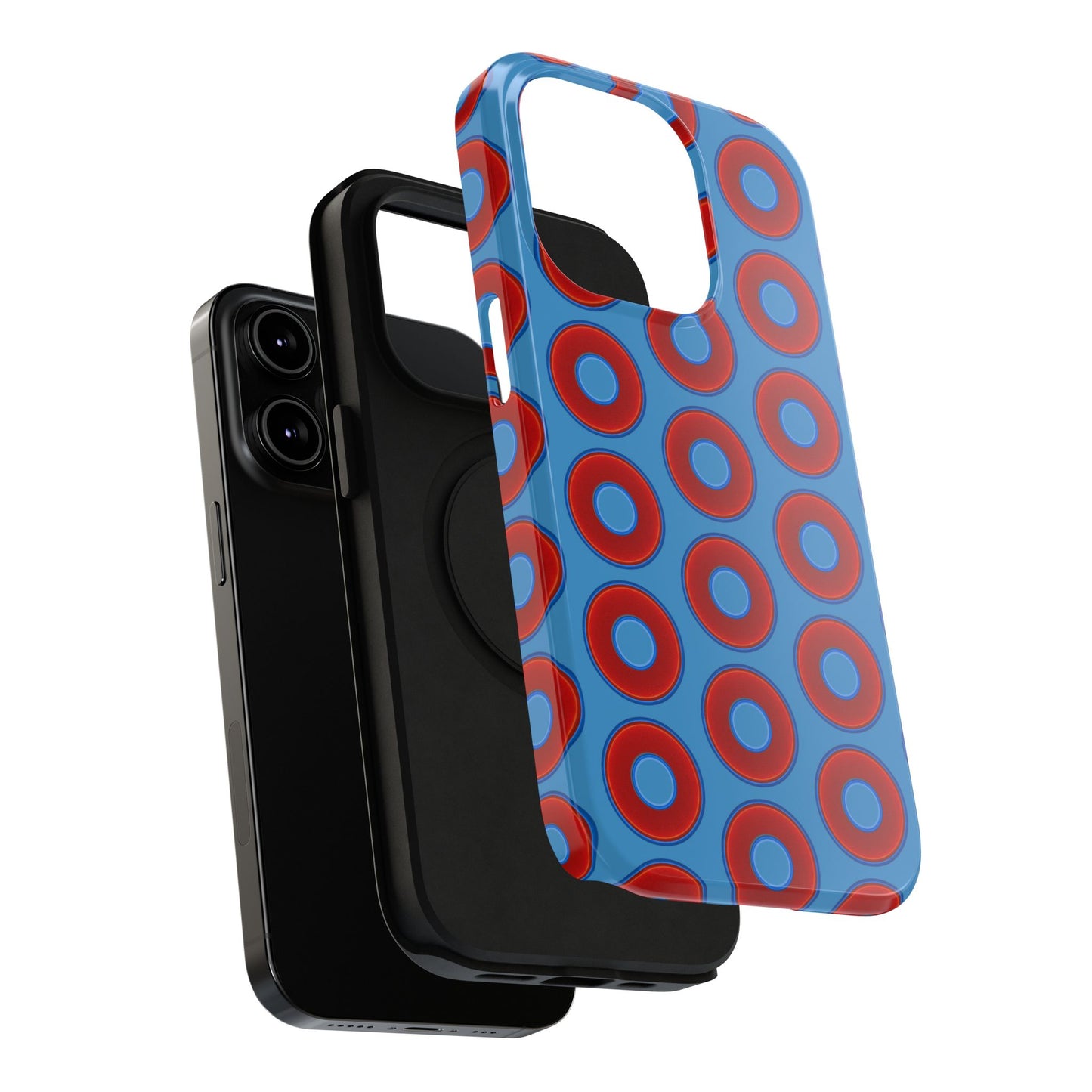 Impact-Resistant Lumpy Donut Case - red vivid donut print w/light steel blue background