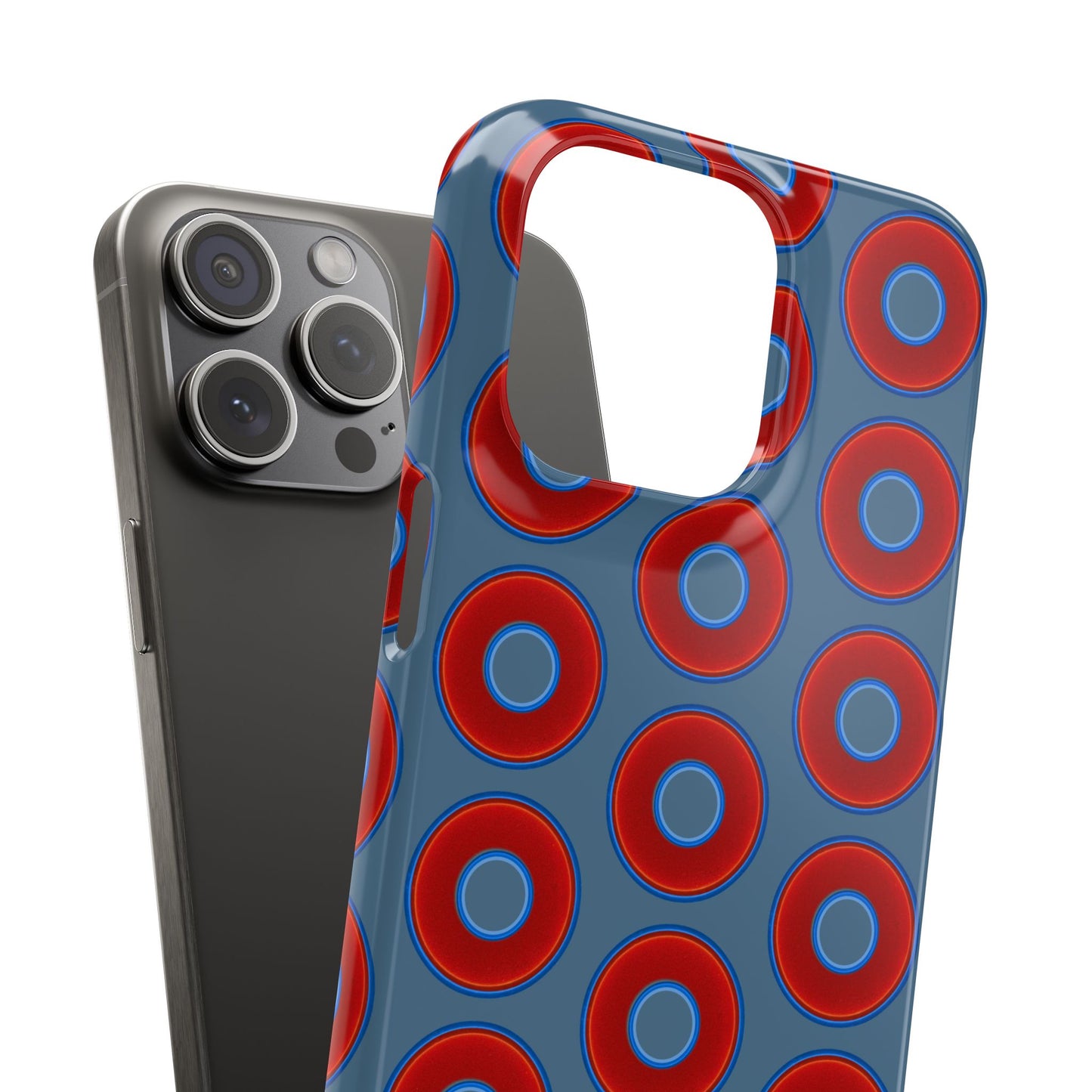 Lumpy Donut Snap Case - red vivid donut print w/steel blue background
