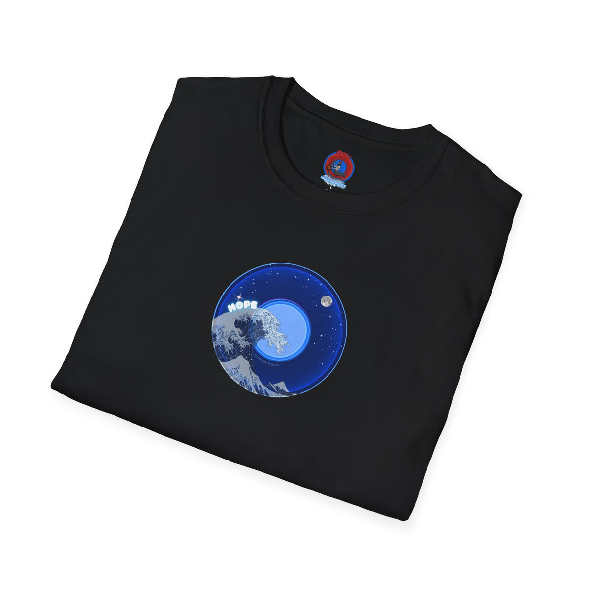 Classic Donut Tee - Unisex Soft-Style - "The Hopeful Waving Donut" - variant 2 - vivid blue donut
