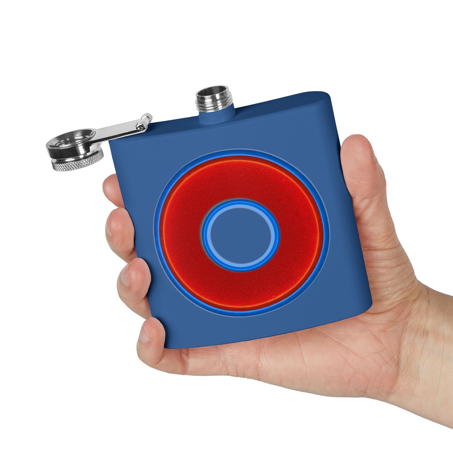 Lump's Donut Flask 6 oz - Vivid dark blue/red donut - [*w/your choice of 6 backgrounds]