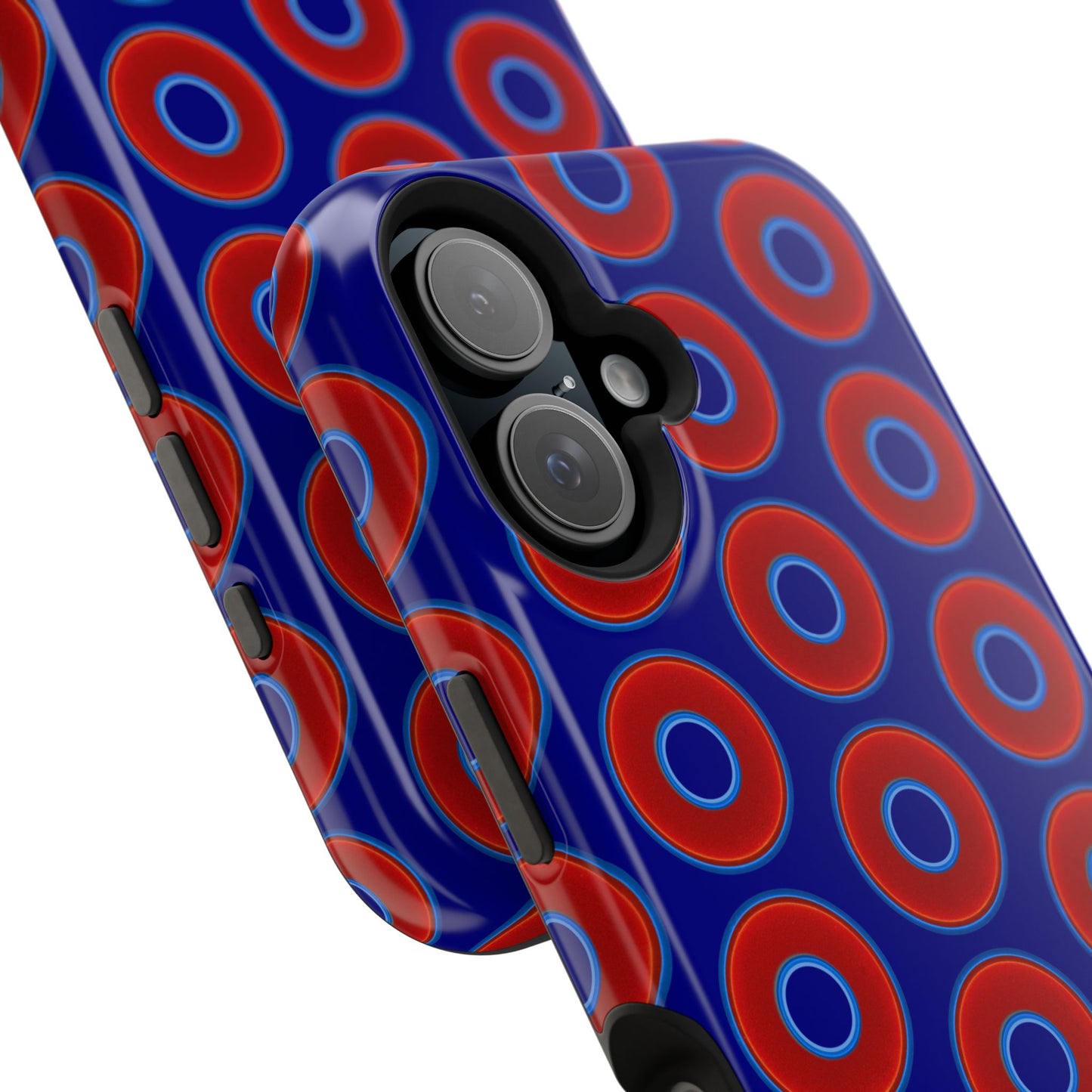 Impact-Resistant Lumpy Donut Case - red vivid donut print w/vivid navy background