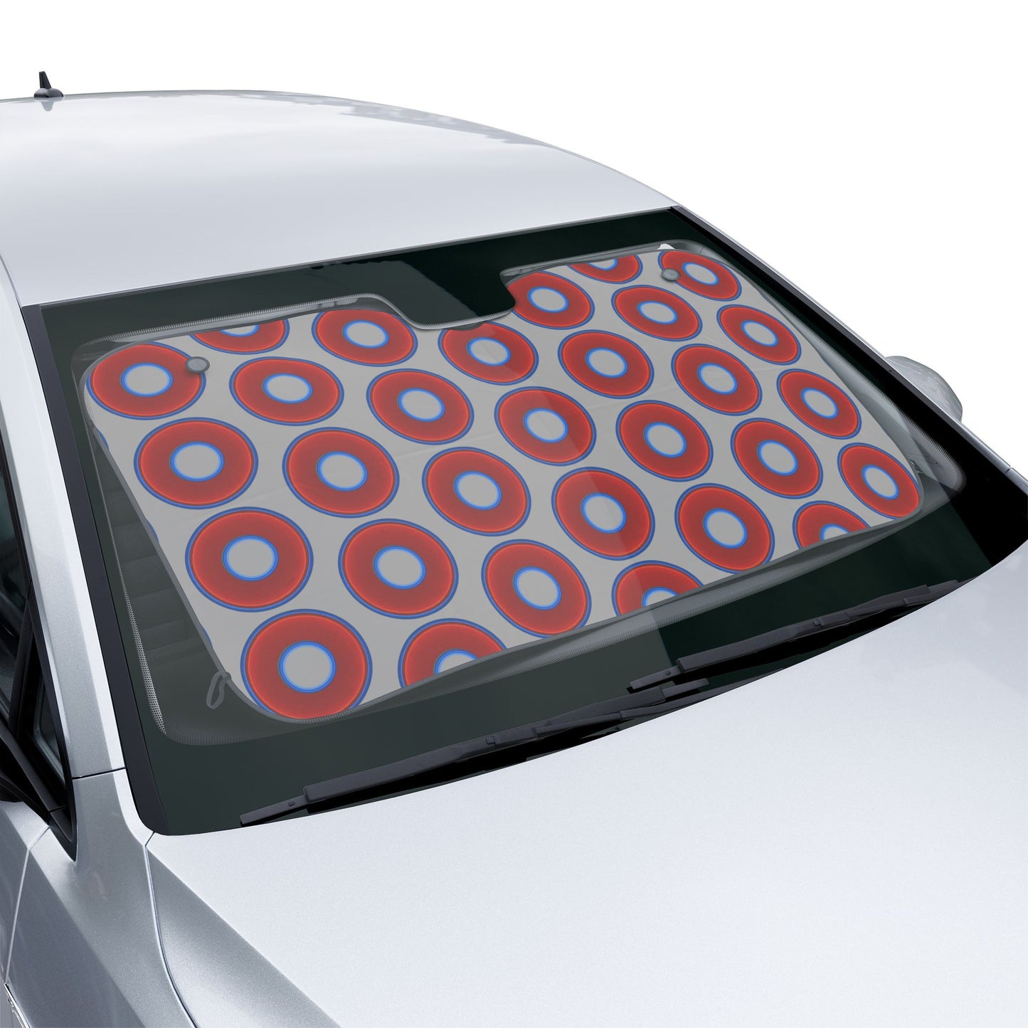 Automotive Donut Sun Shade - red vivid donuts w/light gray background