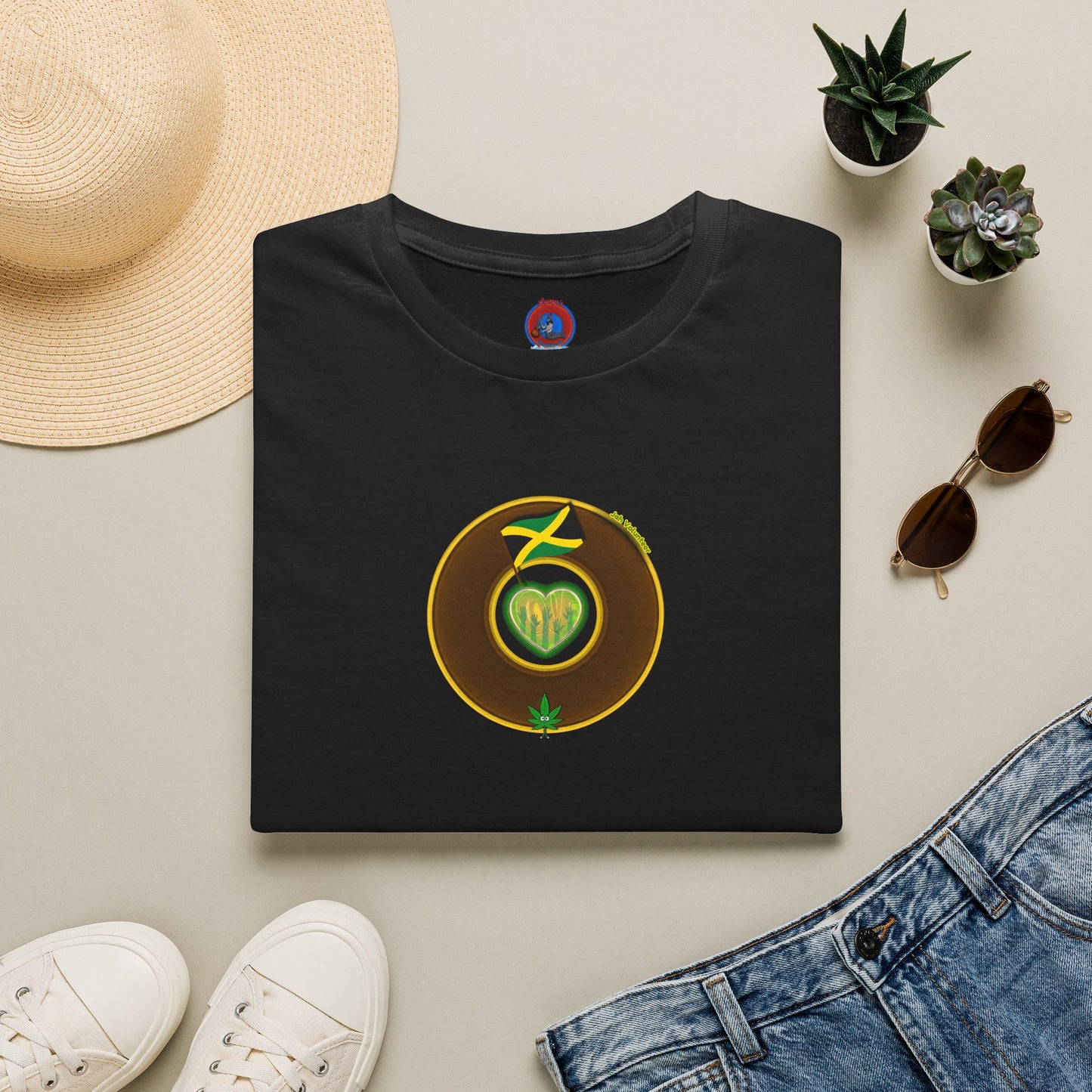 Classic Donut Tee - Unisex Soft-Style - "Jah Volunteers Protect Jah Love... and donuts!" - vivid brown/gold donut