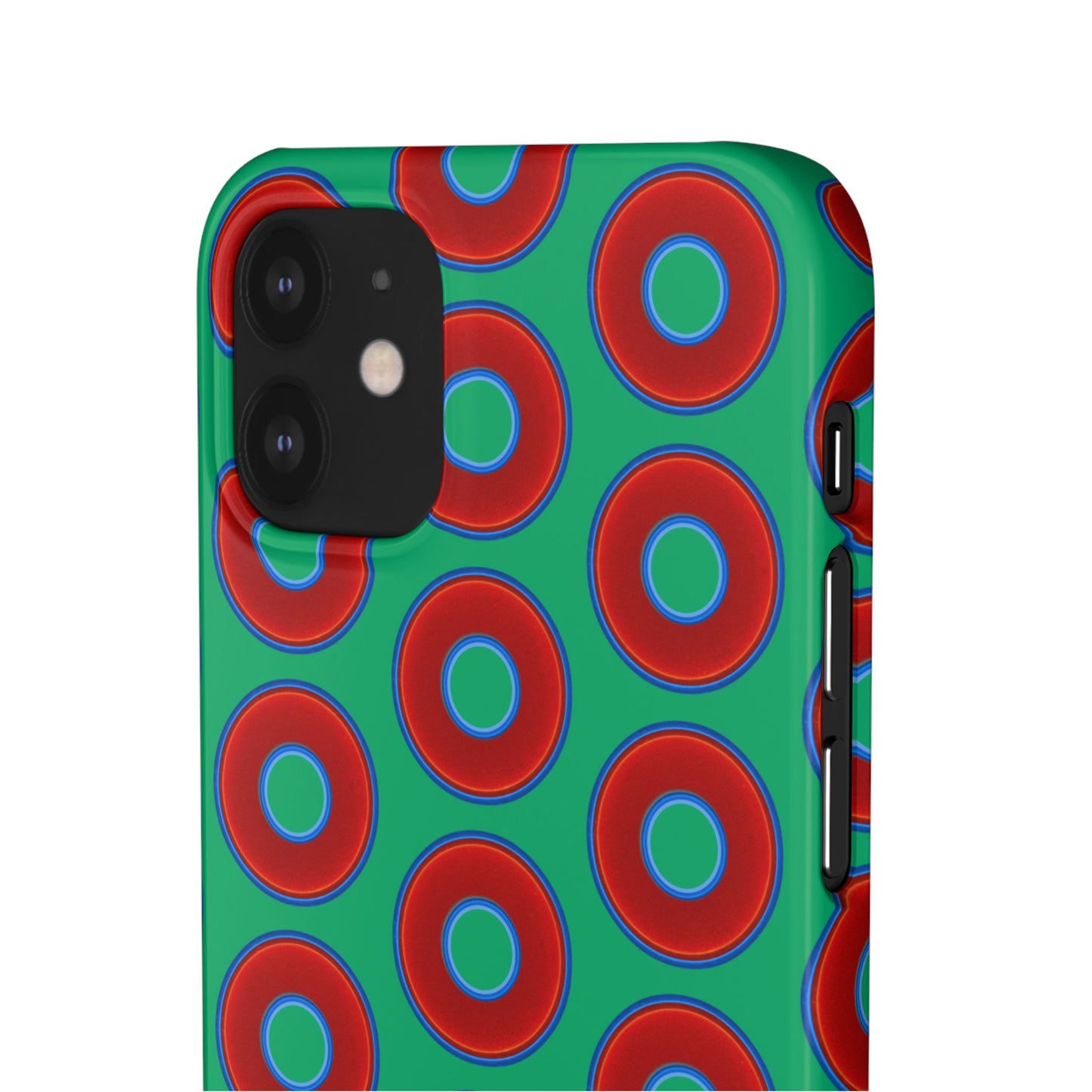 Lumpy Donut Snap Case - red vivid donut print w/jade green background